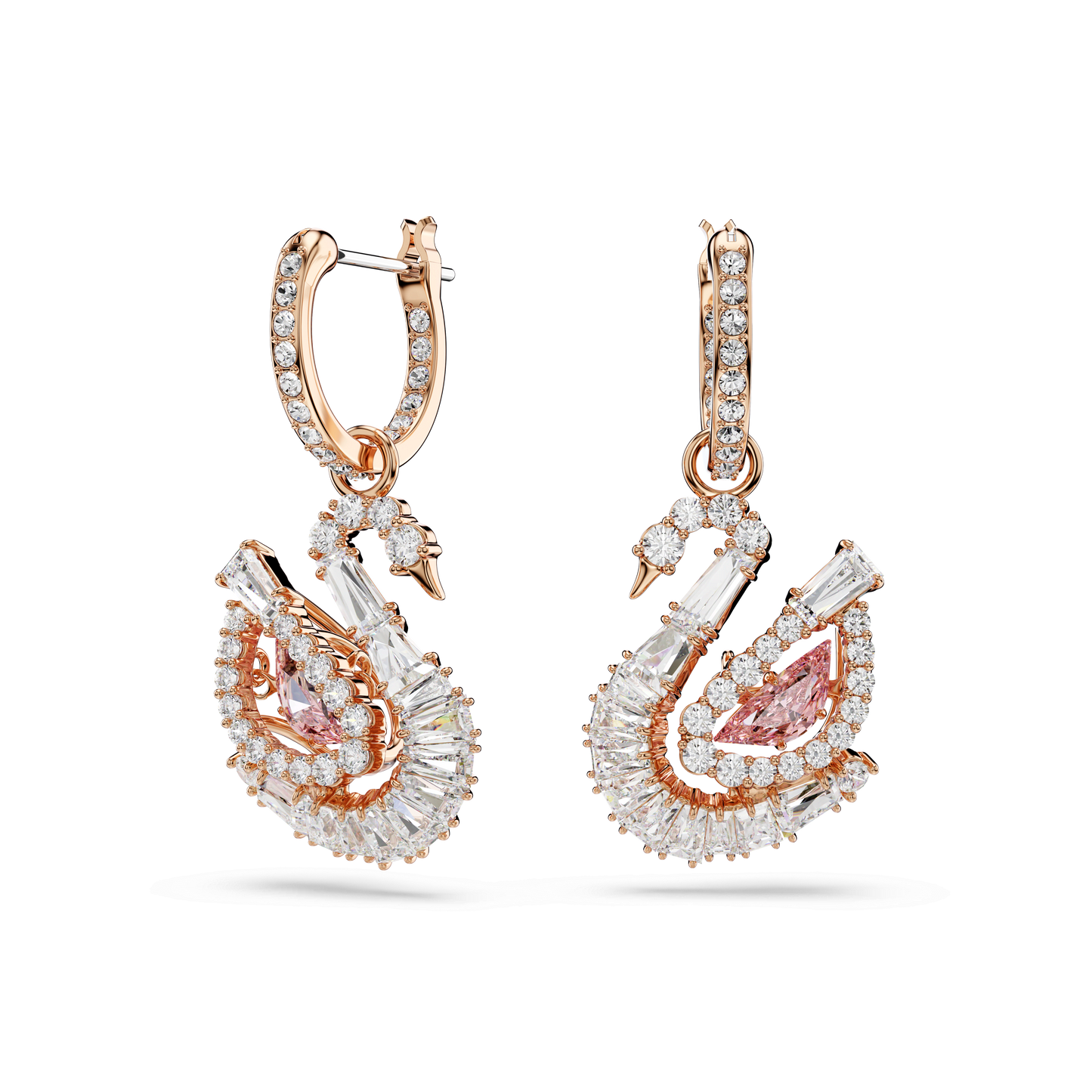 Swan drop earrings, Pavé, Swan, Pink 5732415