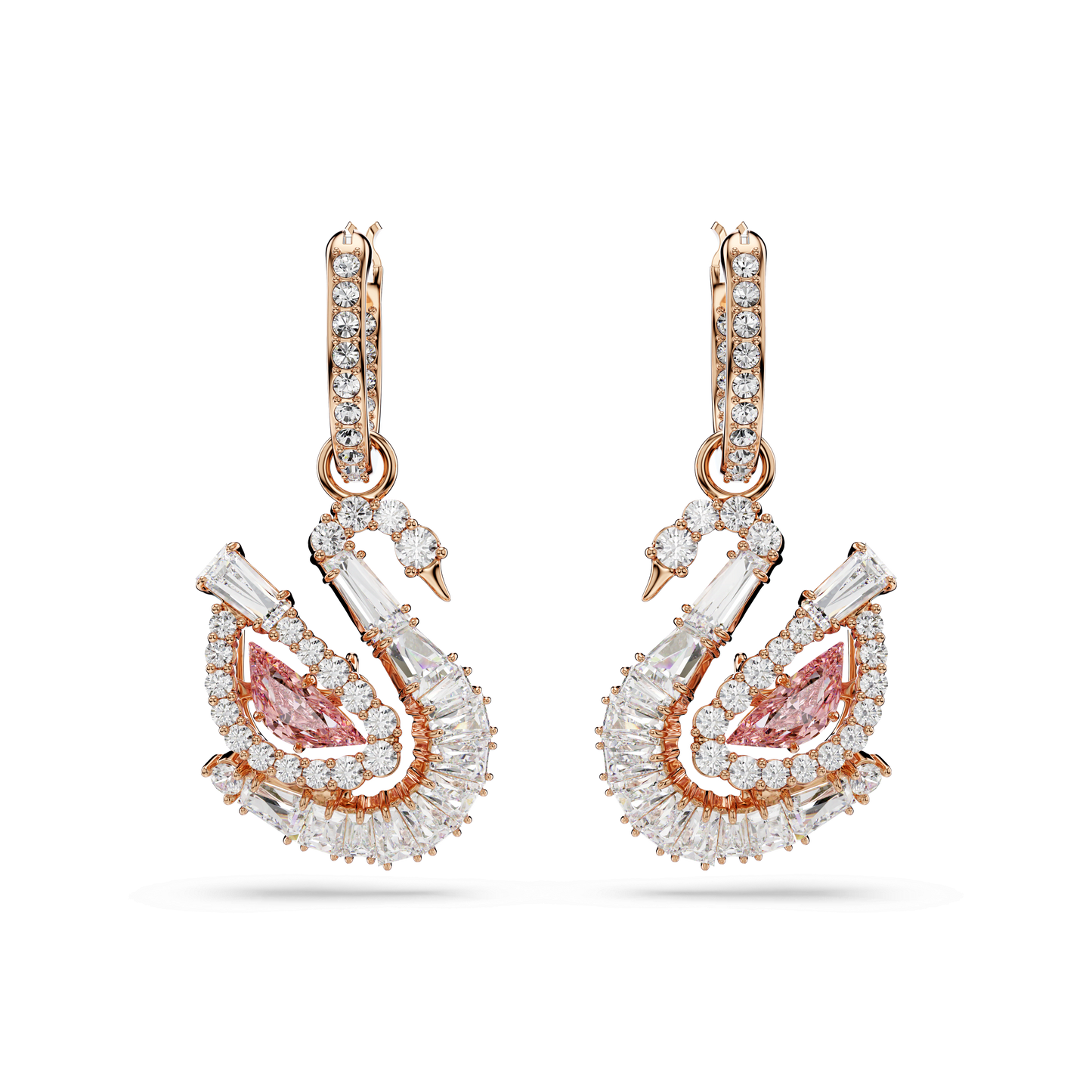 Swan drop earrings, Pavé, Swan, Pink 5732415