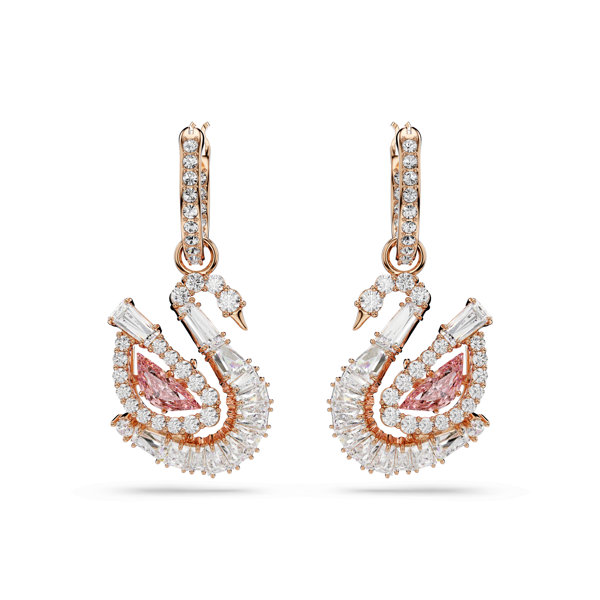 Swan drop earrings, Pavé, Swan, Pink 5732415