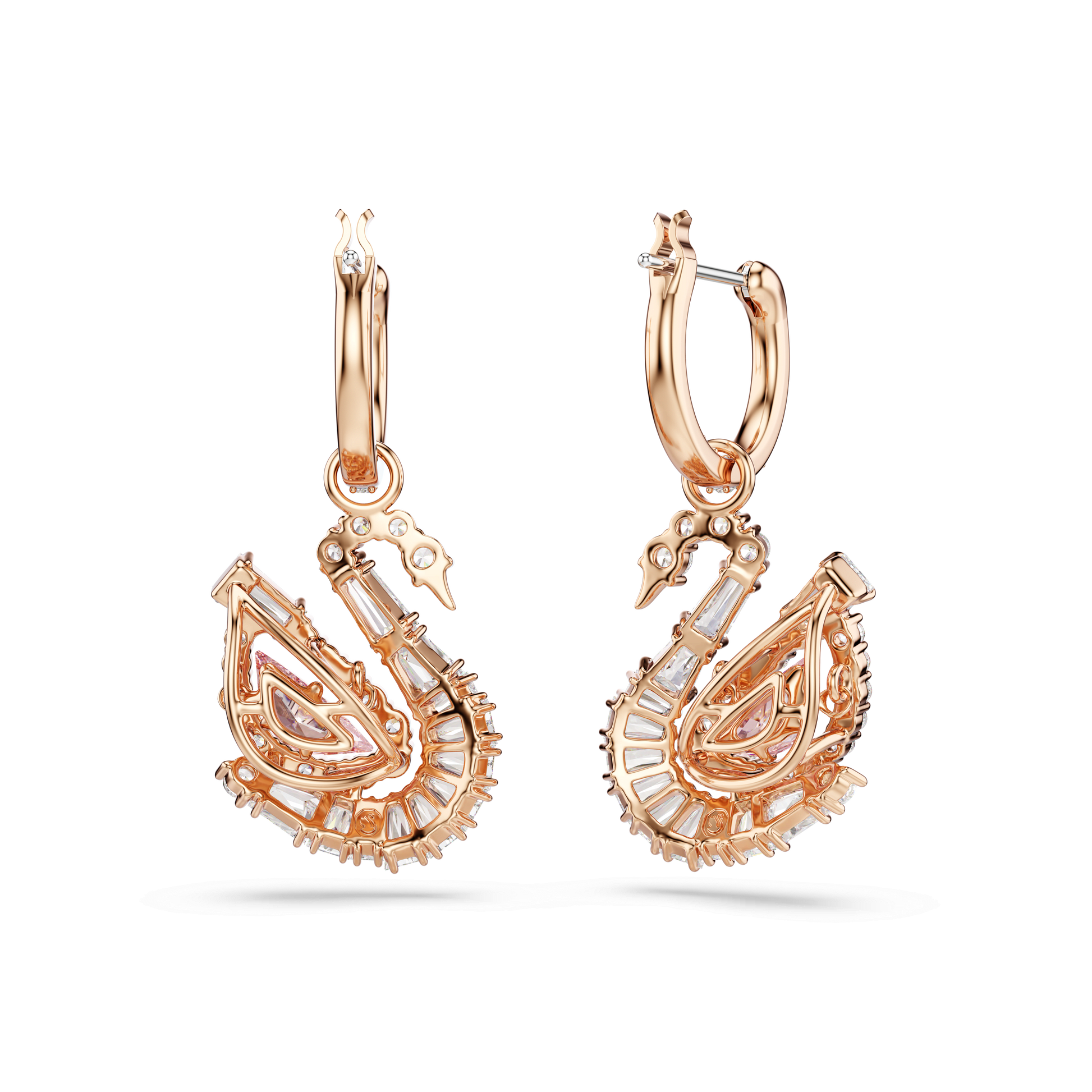 Swan drop earrings, Pavé, Swan, Pink 5732415