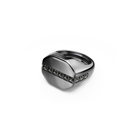 Dextera ring, Octagon shape, Round cut, Black, Ruthenium plated 5732868