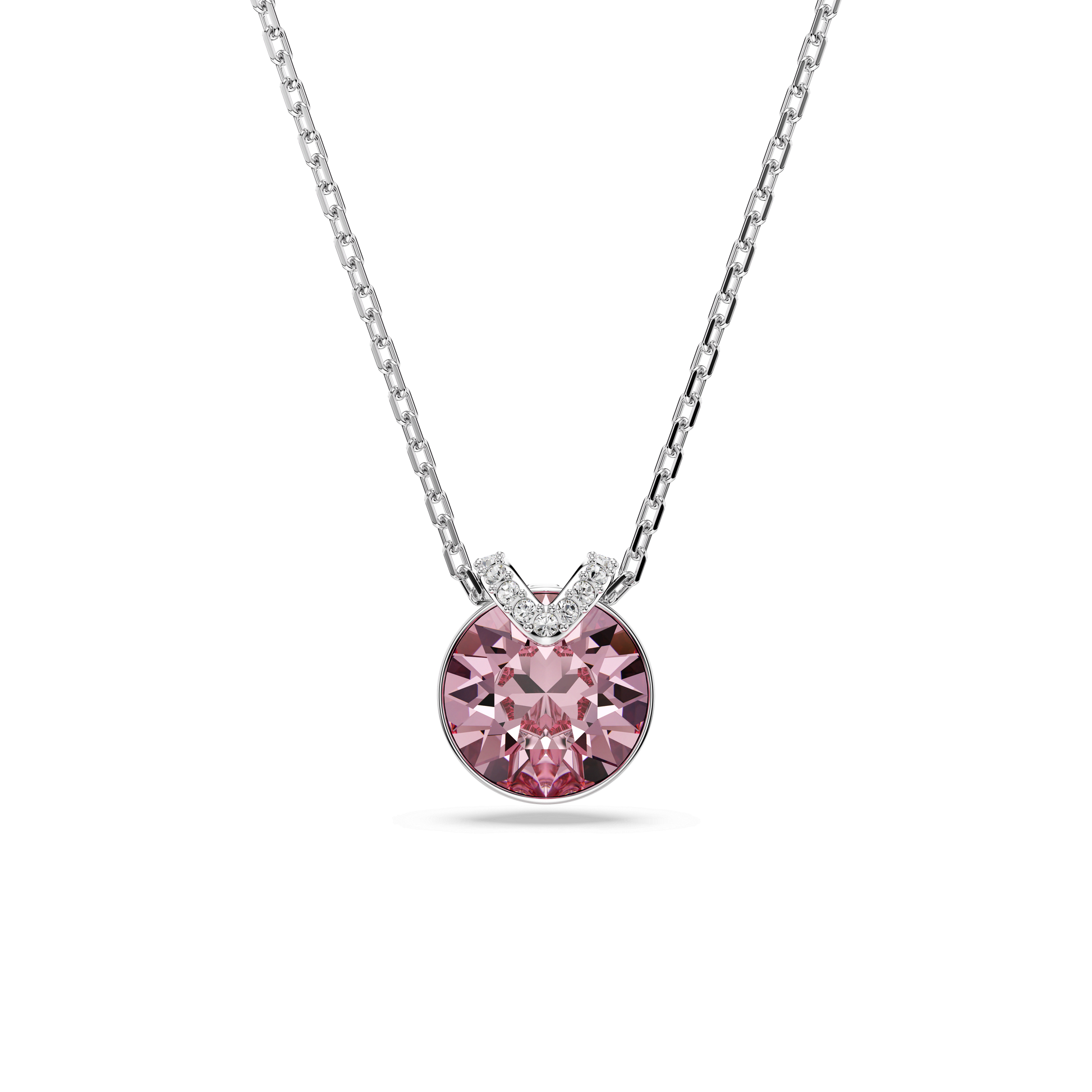 Bella V pendant, Round cut, Pink, Rhodium plated 5734230