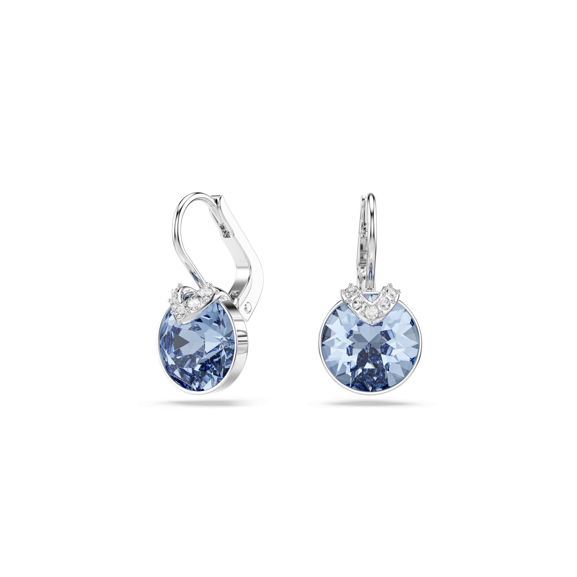 Bella V drop earrings, Round cut, Blue, Rhodium plated 5734234