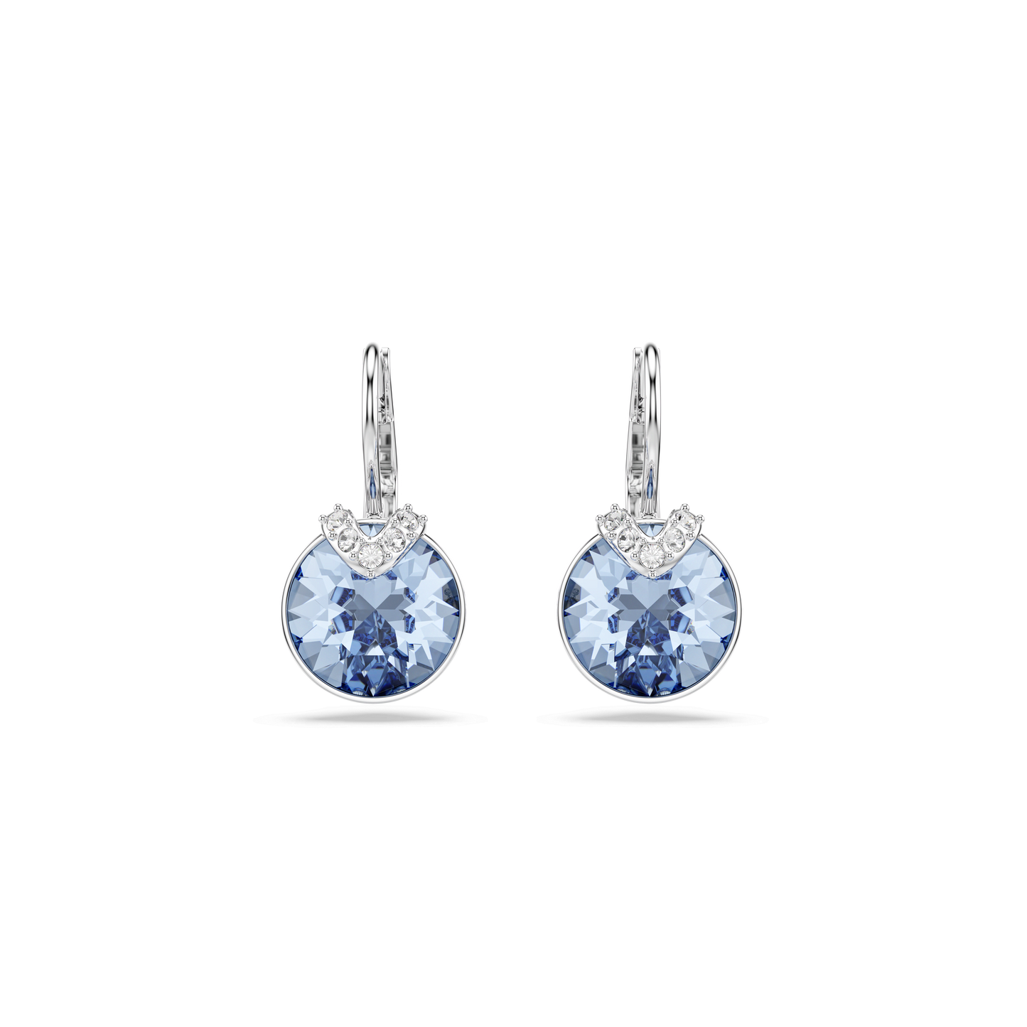 Bella V drop earrings, Round cut, Blue, Rhodium plated 5734234