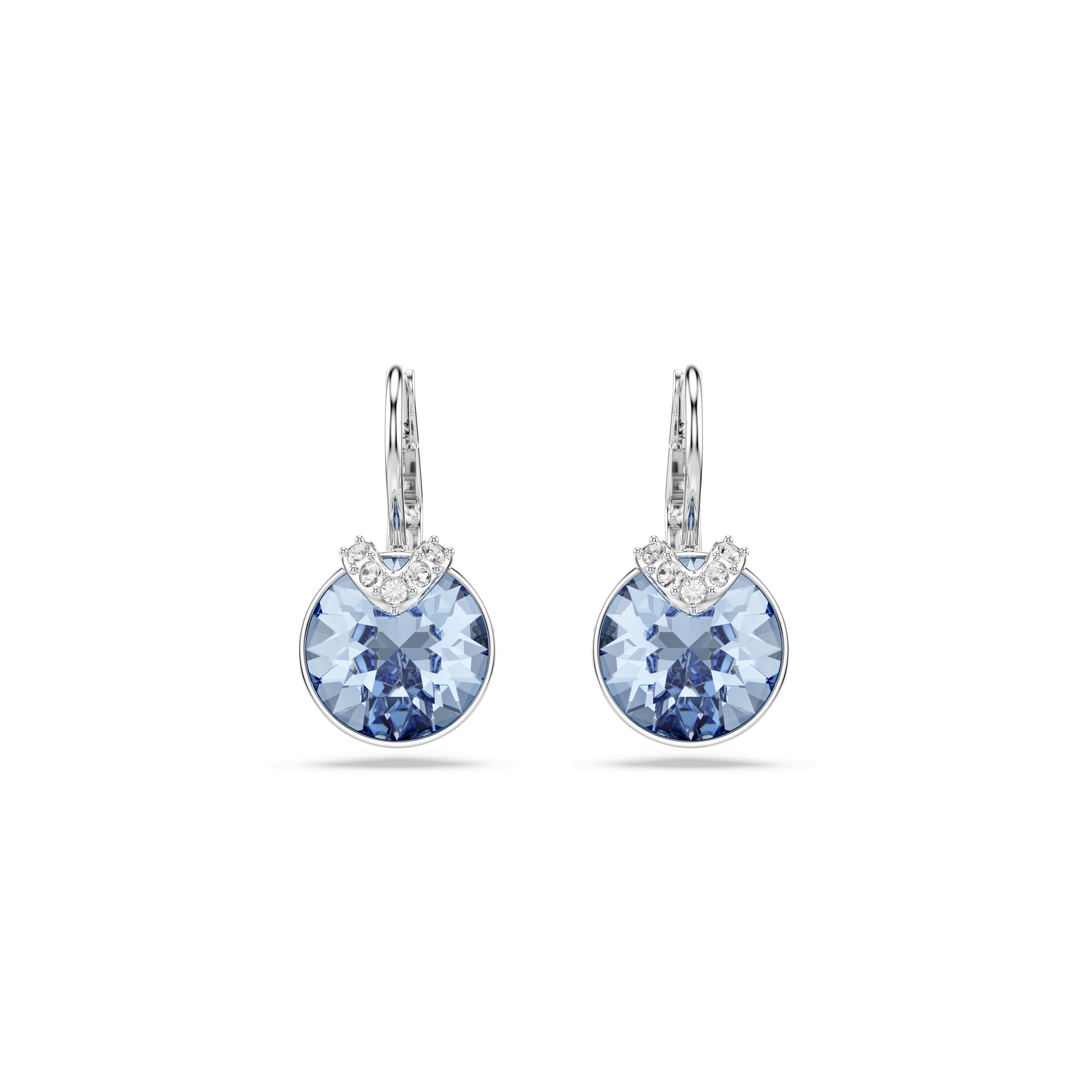 Bella V drop earrings, Round cut, Blue, Rhodium plated 5734234