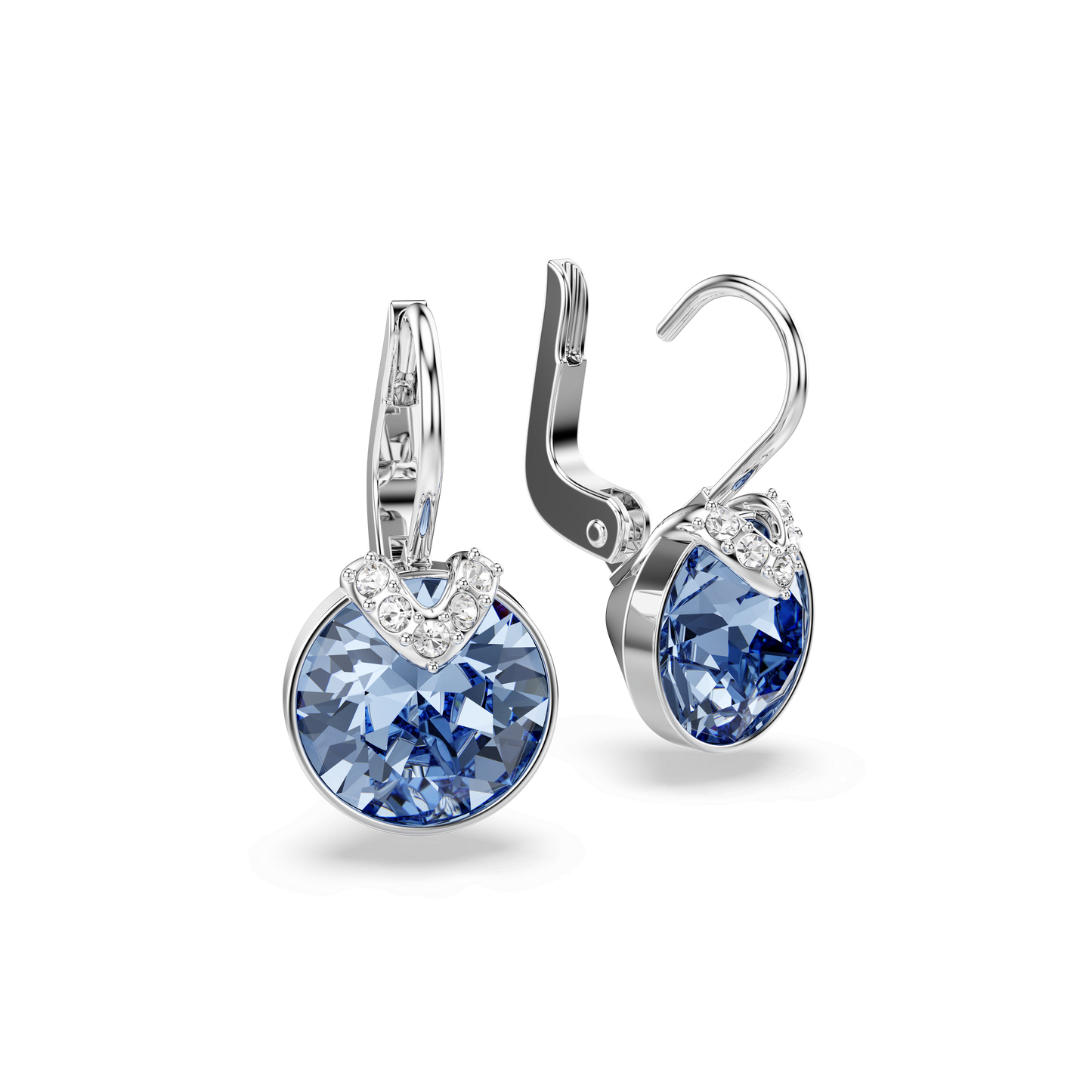 Bella V drop earrings, Round cut, Blue, Rhodium plated 5734234