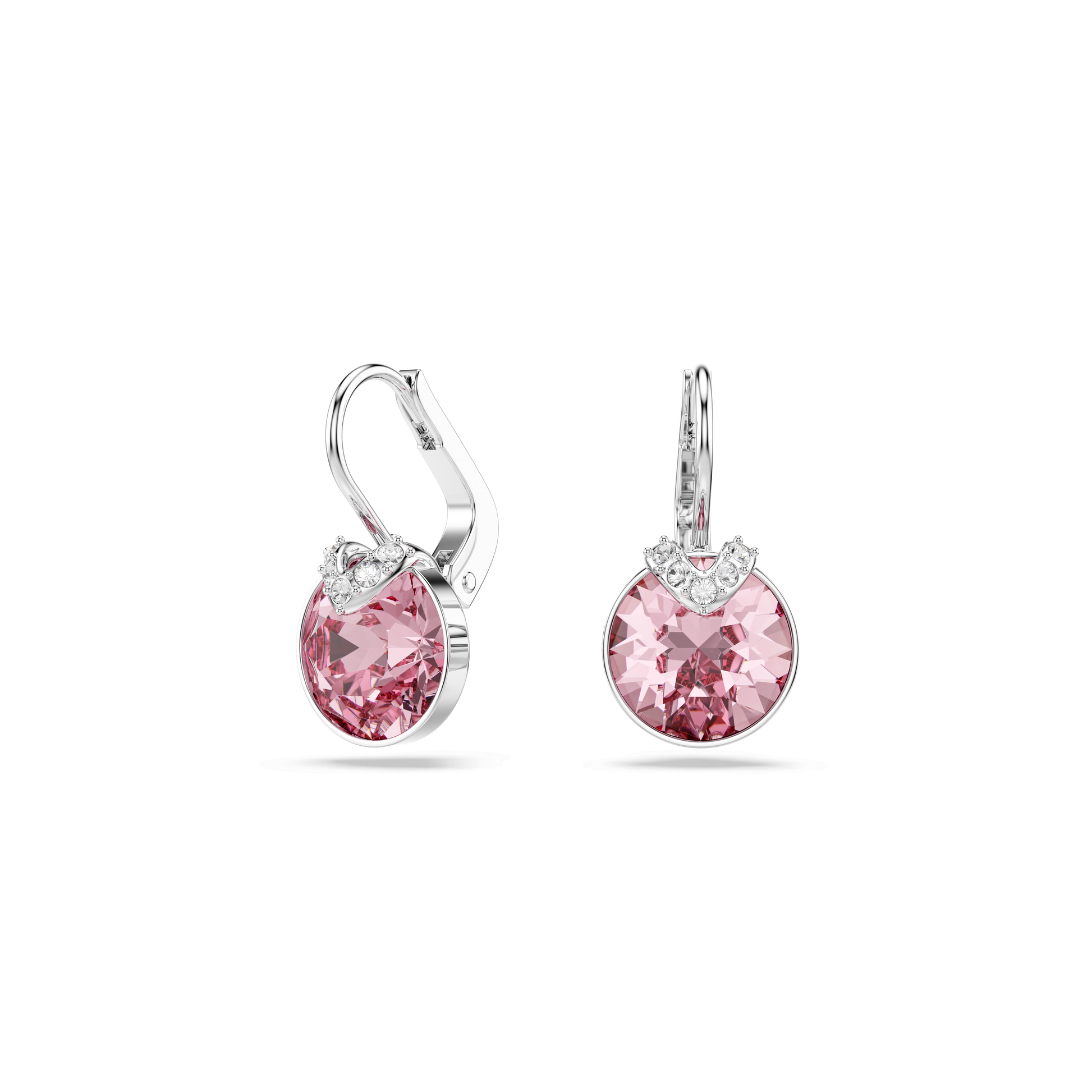 Bella V drop earrings, Round cut, Pink, Rhodium plated 5734235