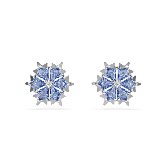 Magic stud earrings, Snowflake, Blue, Rhodium plated 5734242