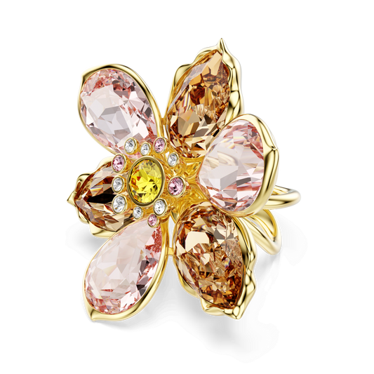 Idyllia motif ring, Mixed cuts, Flower, Multicolored, Gold-tone plated 5736221