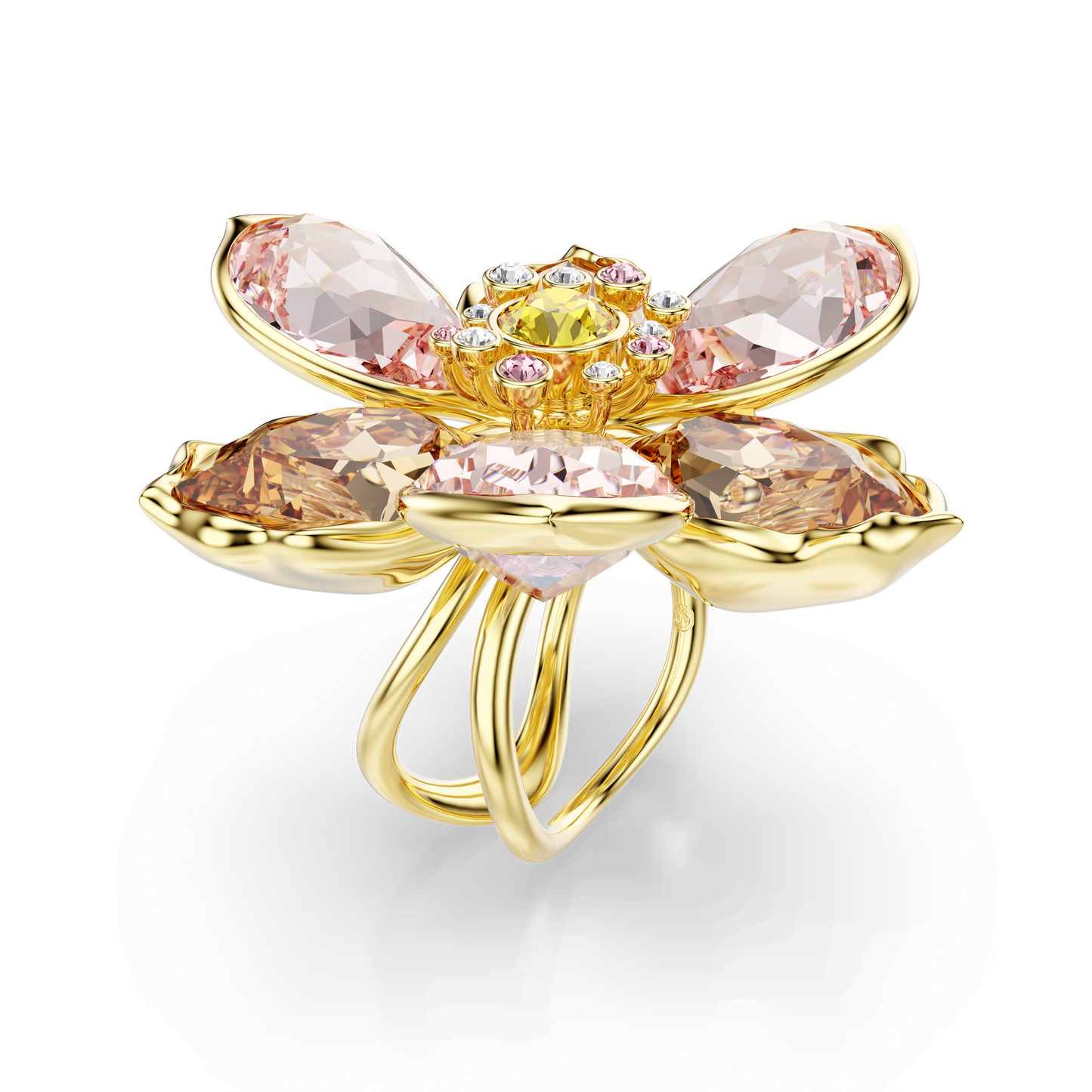 Idyllia motif ring, Mixed cuts, Flower, Multicolored, Gold-tone plated 5736221