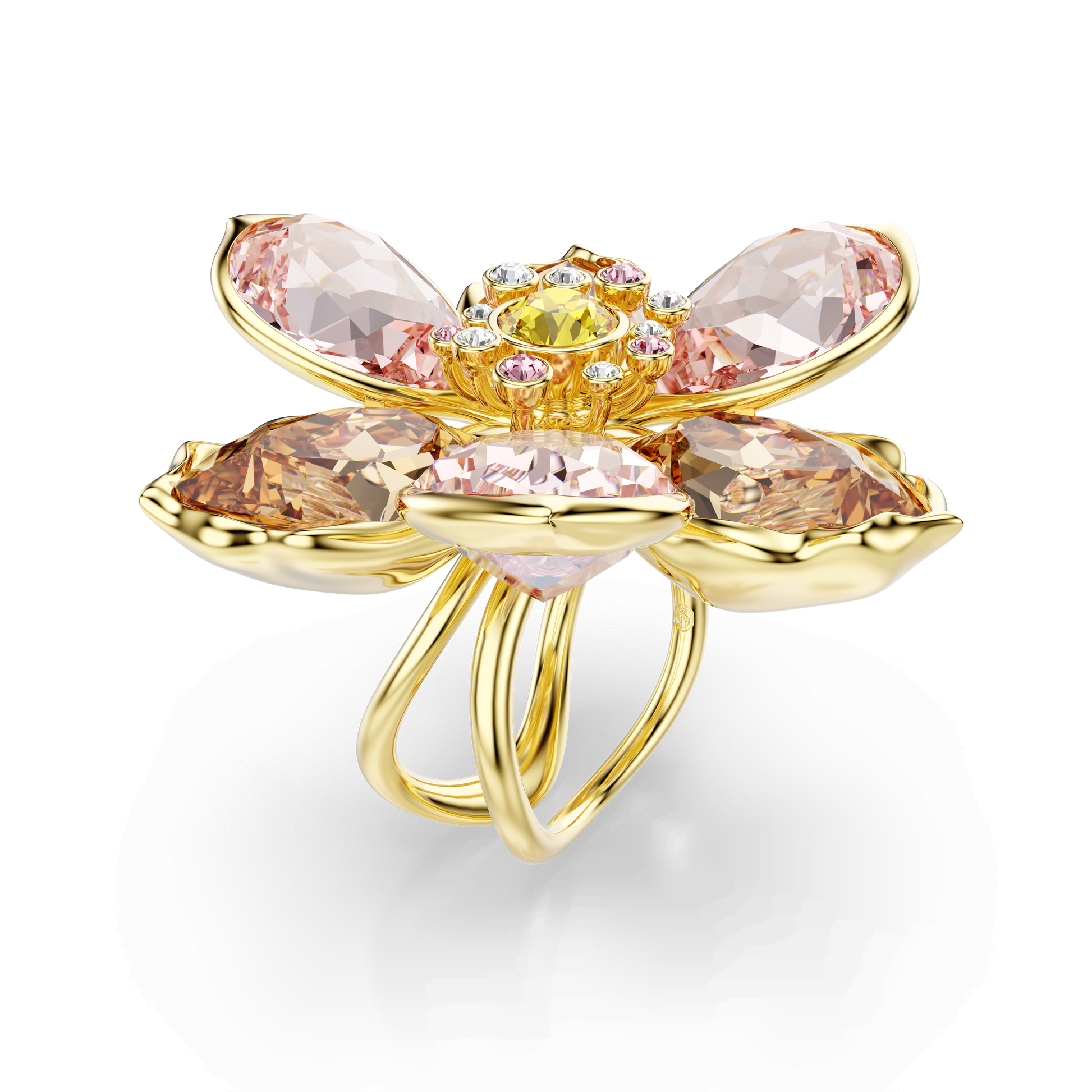 Idyllia motif ring, Mixed cuts, Flower, Multicolored, Gold-tone plated 5736221