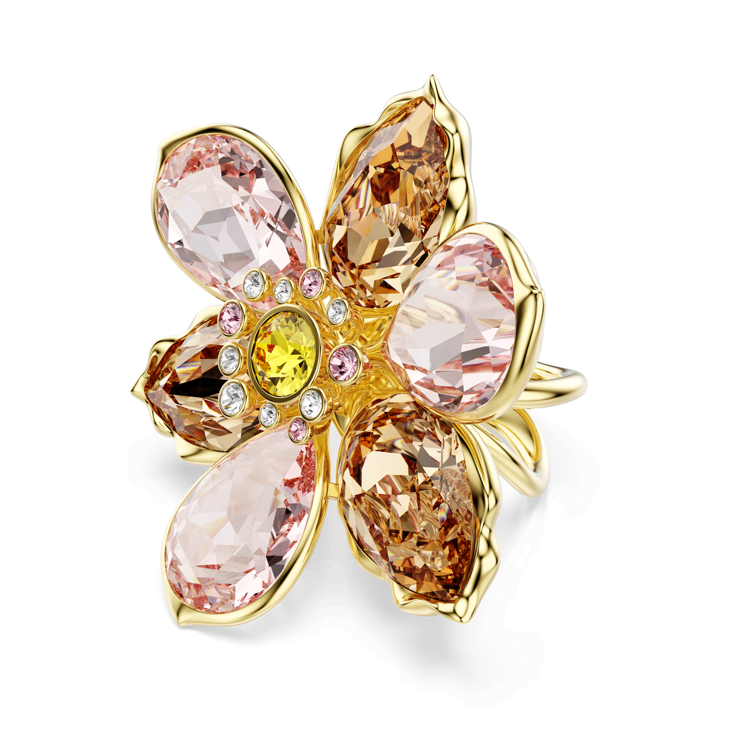 Idyllia motif ring, Mixed cuts, Flower, Multicolored, Gold-tone plated 5736224