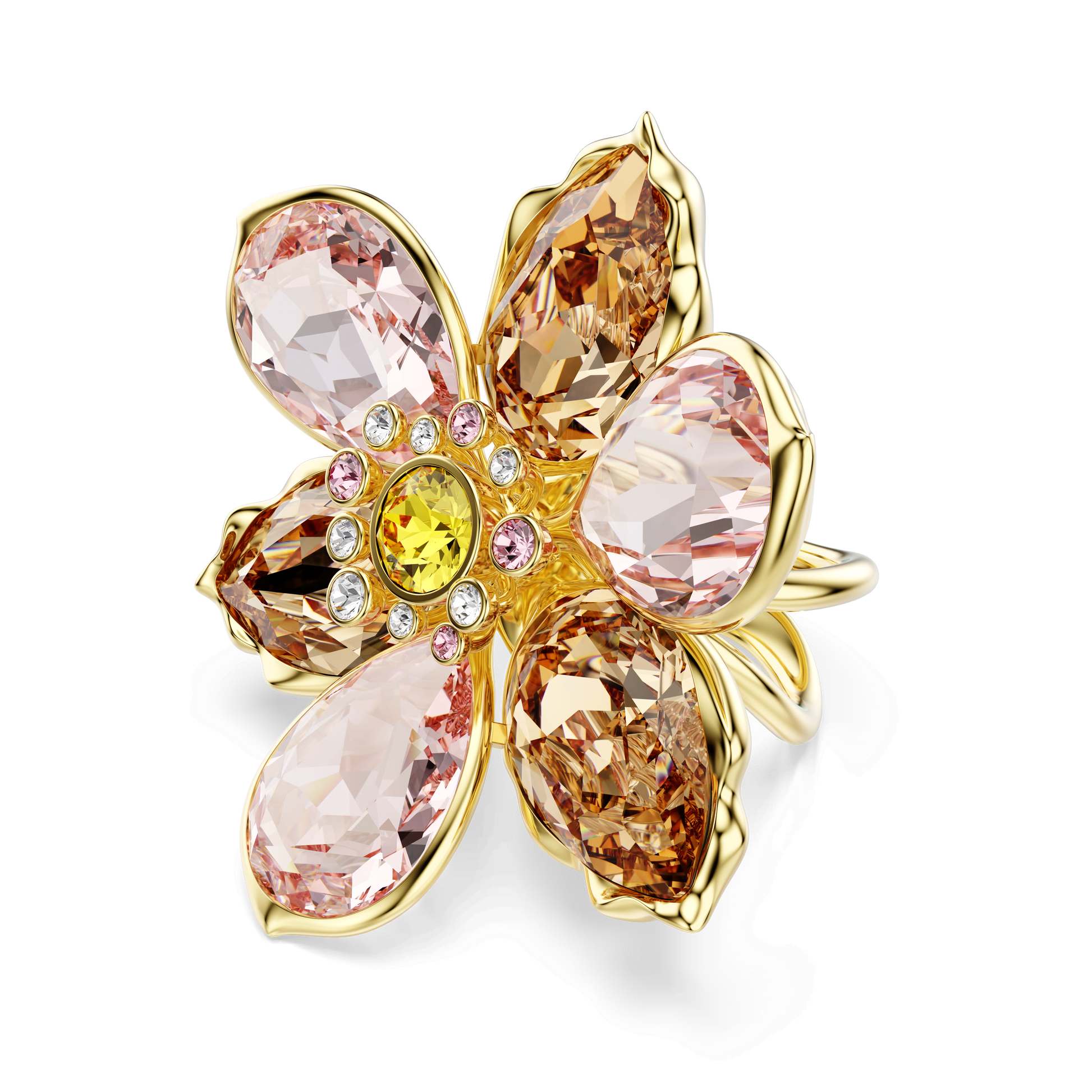Idyllia motif ring, Mixed cuts, Flower, Multicolored, Gold-tone plated 5736224