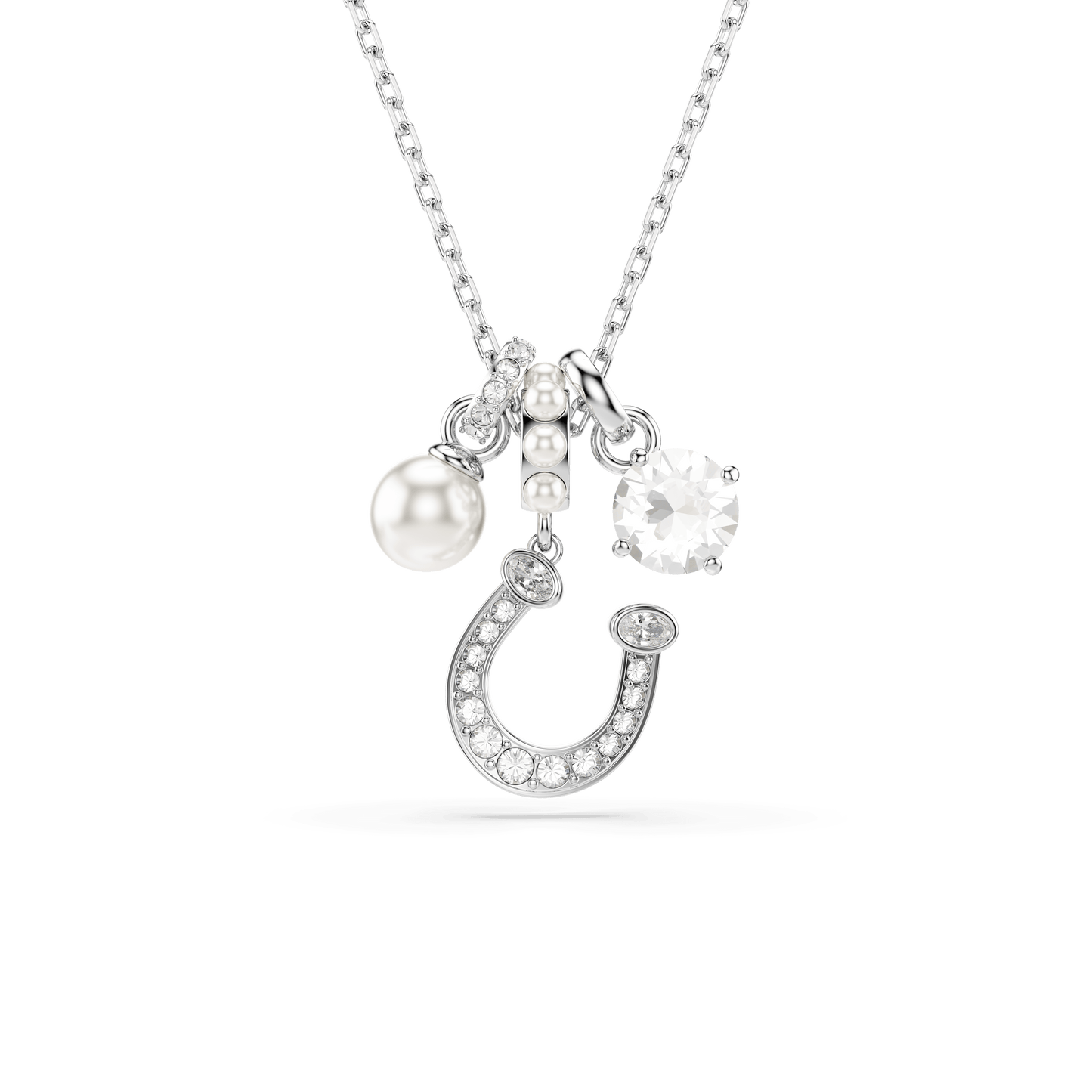 Symbolica pendant, Crystal pearl, Round cut, Pavé, Horse shoe, White, Rhodium plated 5736247