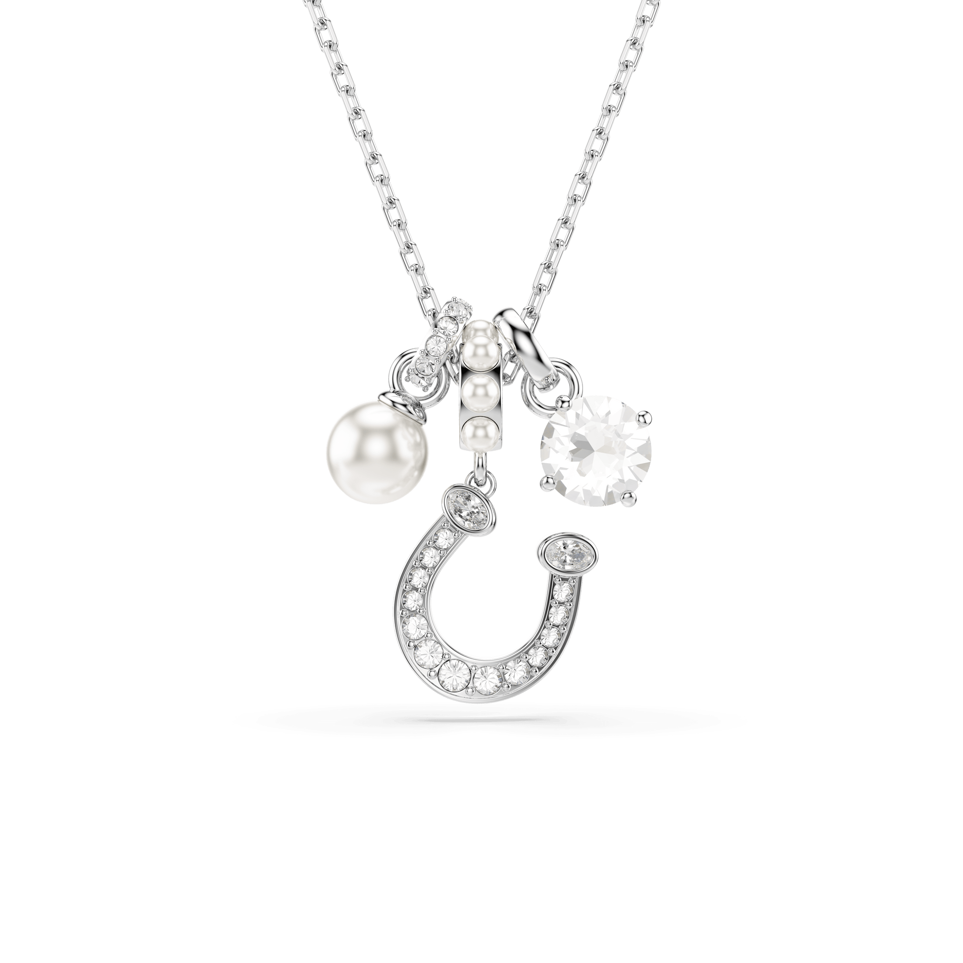 Symbolica pendant, Crystal pearl, Round cut, Pavé, Horse shoe, White, Rhodium plated 5736247