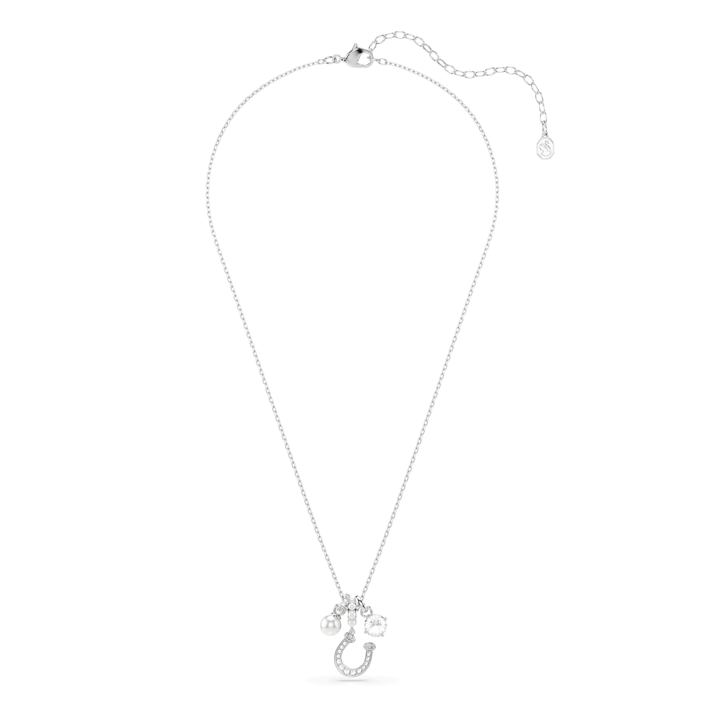 Symbolica pendant, Crystal pearl, Round cut, Pavé, Horse shoe, White, Rhodium plated 5736247