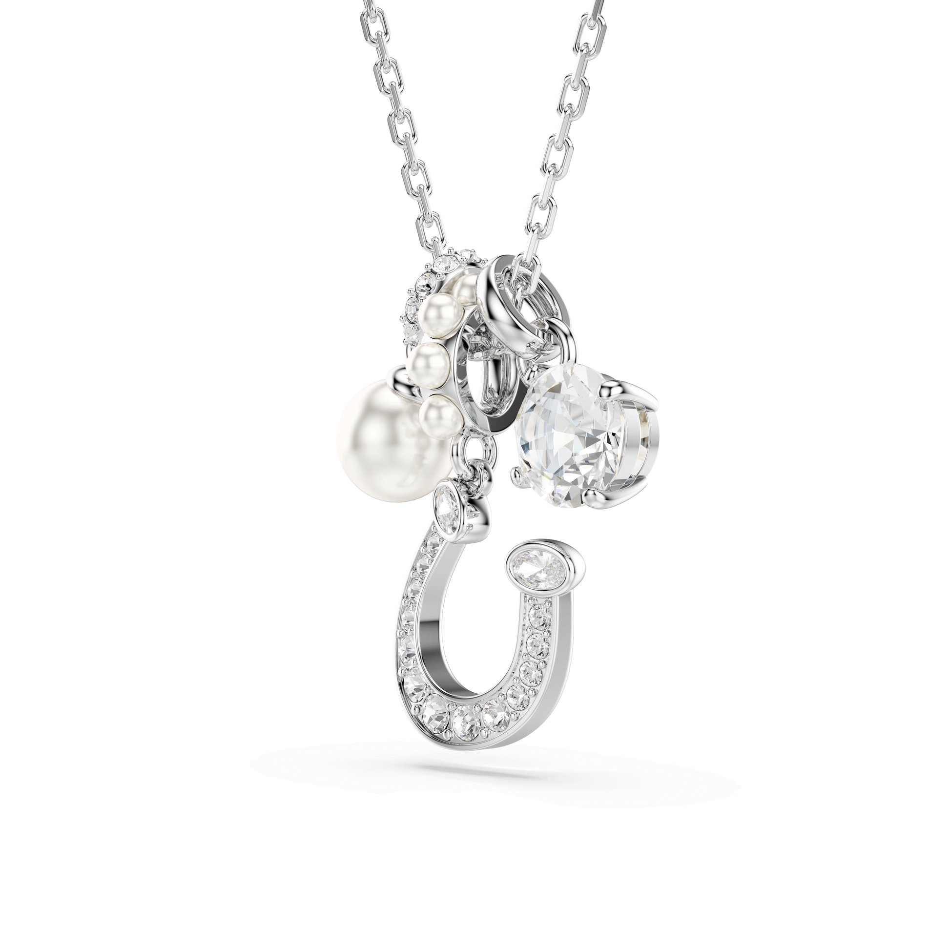 Symbolica pendant, Crystal pearl, Round cut, Pavé, Horse shoe, White, Rhodium plated 5736247