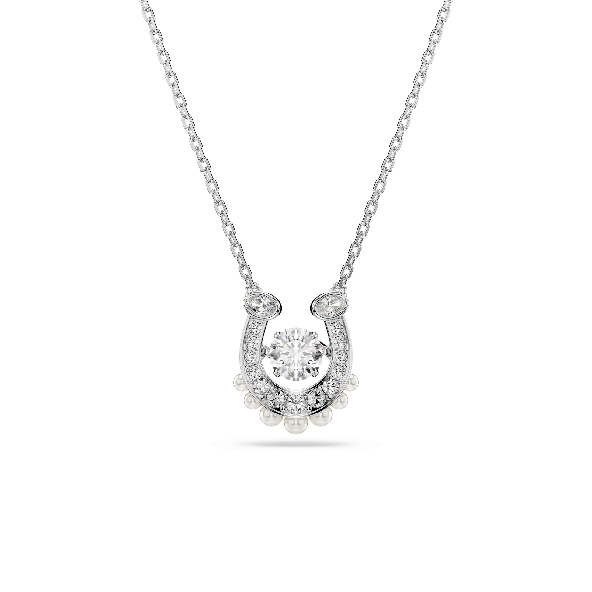 Symbolica pendant, Crystal pearl, Round cut, Pavé, Horse shoe, White, Rhodium plated 5736972