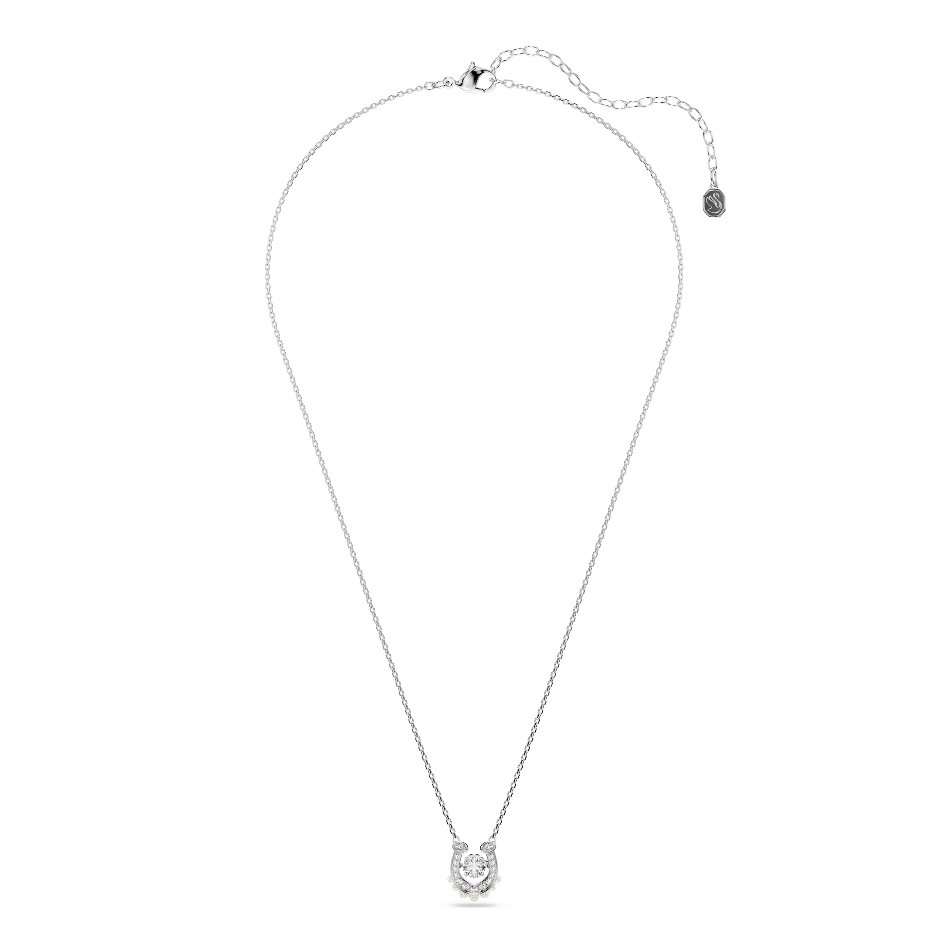 Symbolica pendant, Crystal pearl, Round cut, Pavé, Horse shoe, White, Rhodium plated 5736972