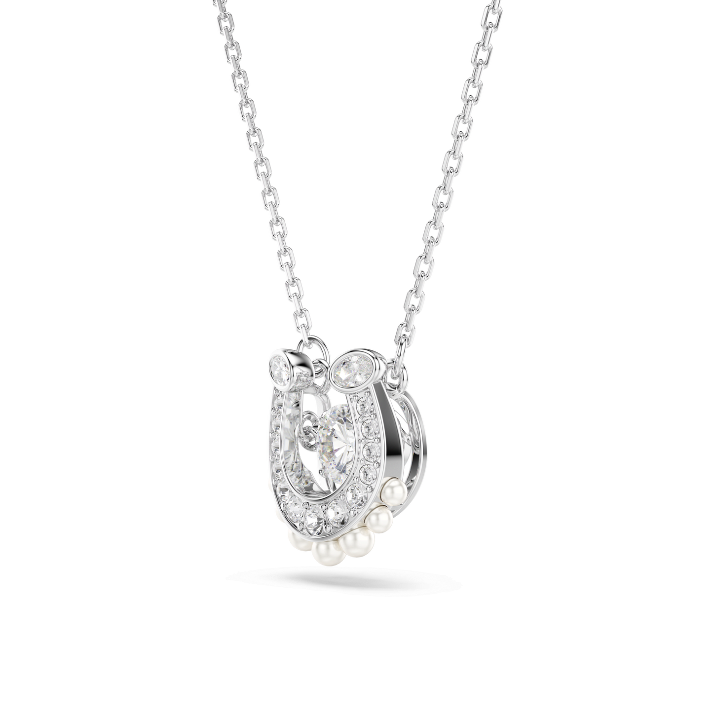 Symbolica pendant, Crystal pearl, Round cut, Pavé, Horse shoe, White, Rhodium plated 5736972