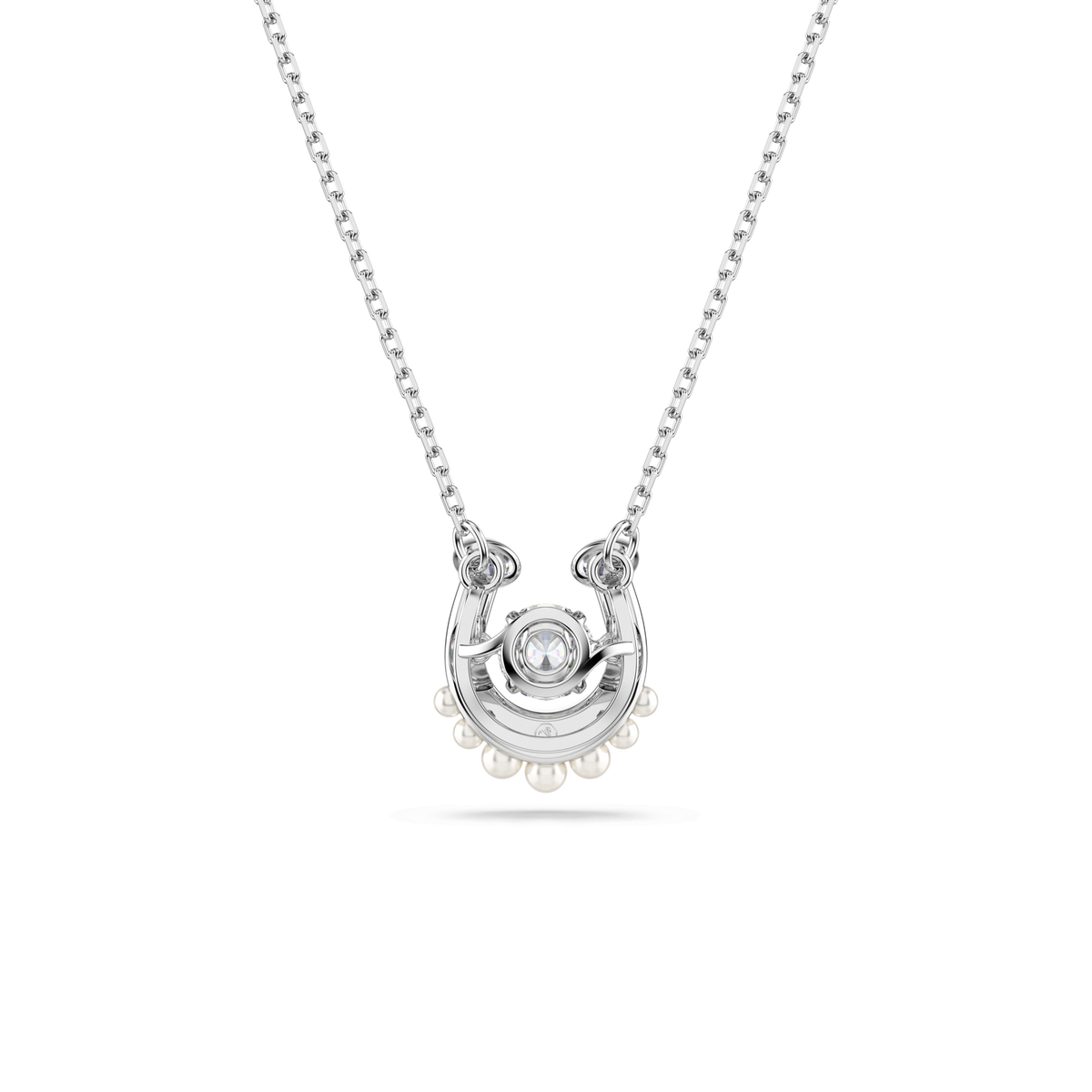 Symbolica pendant, Crystal pearl, Round cut, Pavé, Horse shoe, White, Rhodium plated