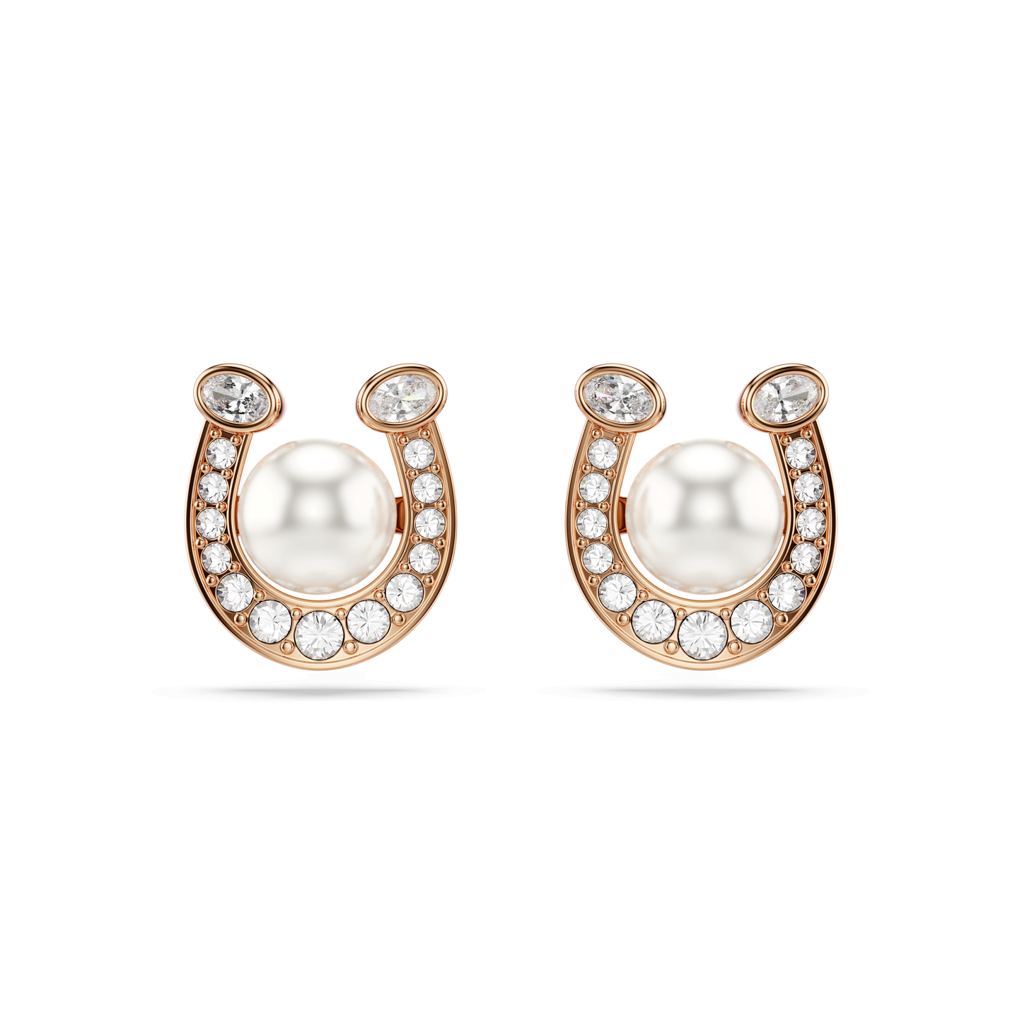 Symbolica stud earrings, Crystal pearl, Pavé, Horse shoe, White, Rose gold-tone plated 5736980