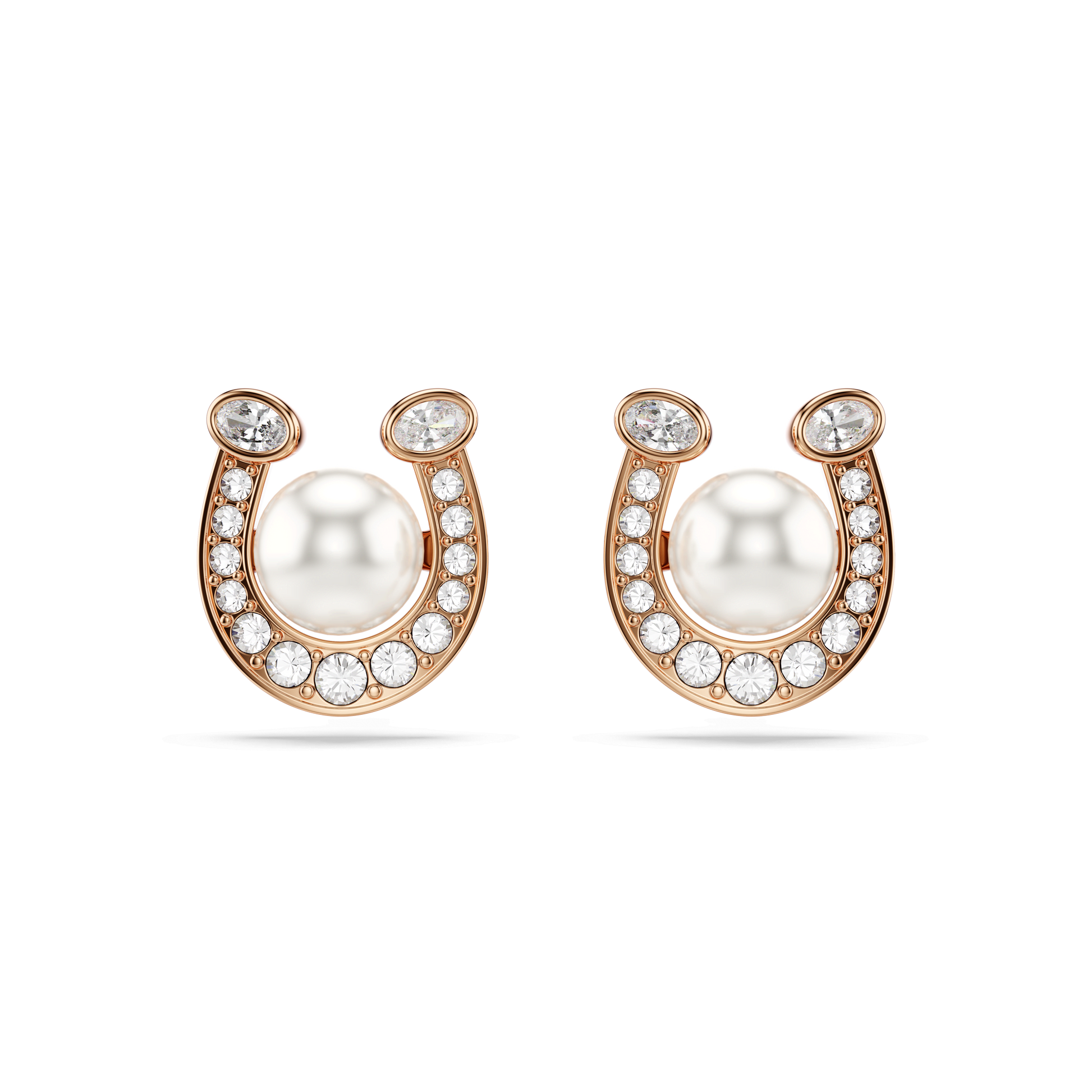 Symbolica stud earrings, Crystal pearl, Pavé, Horse shoe, White, Rose gold-tone plated 5736980
