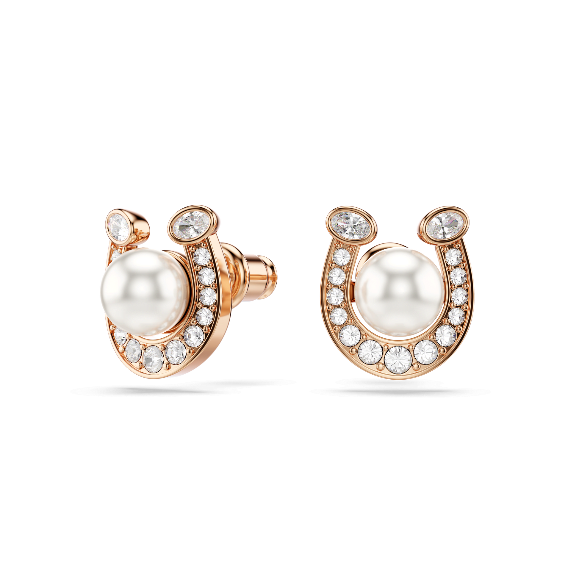 Symbolica stud earrings, Crystal pearl, Pavé, Horse shoe, White, Rose gold-tone plated 5736980