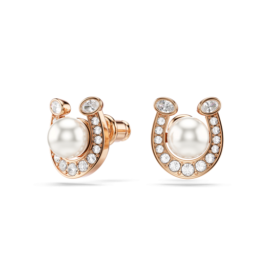 Symbolica stud earrings, Crystal pearl, Pavé, Horse shoe, White, Rose gold-tone plated 5736980
