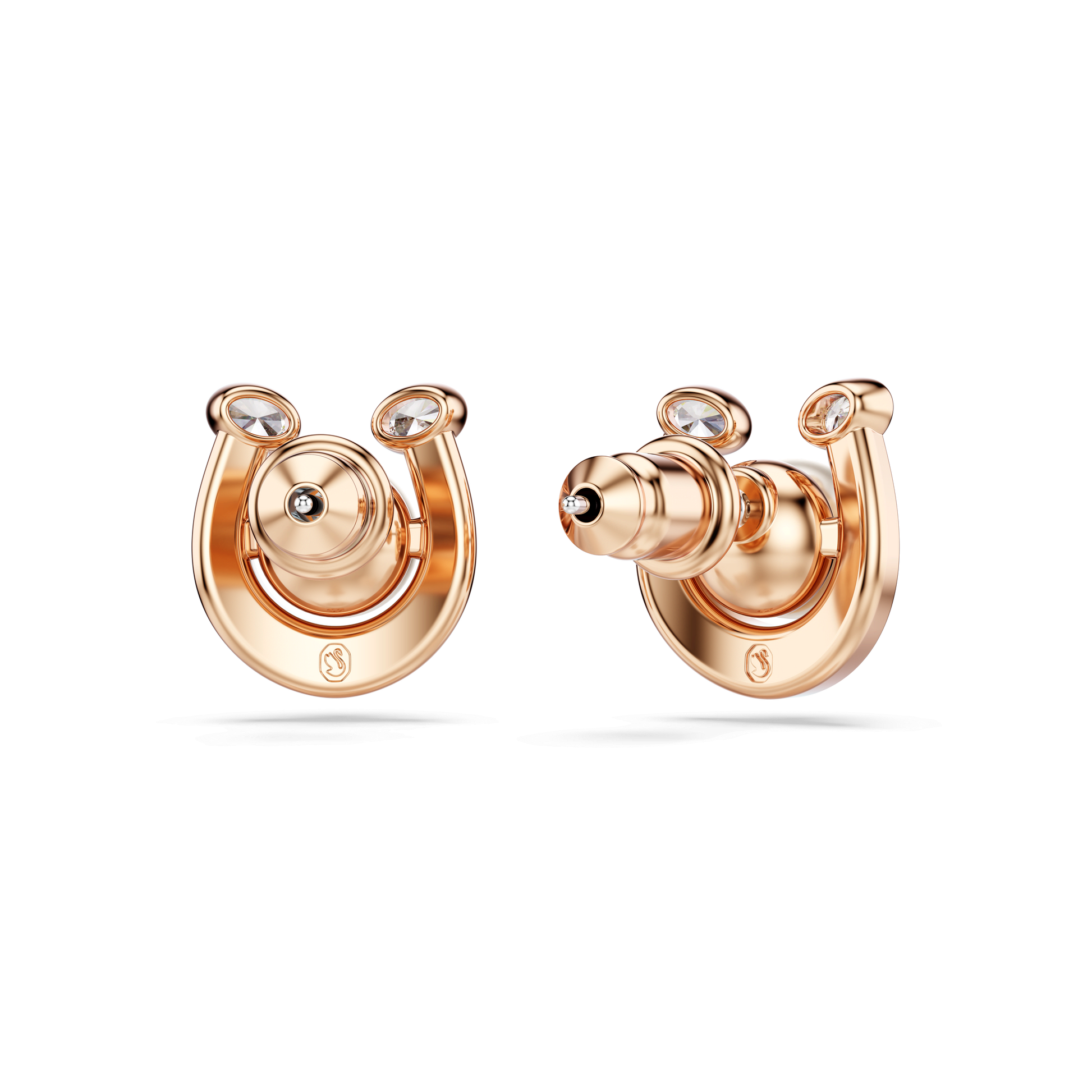 Symbolica stud earrings, Crystal pearl, Pavé, Horse shoe, White, Rose gold-tone plated 5736980