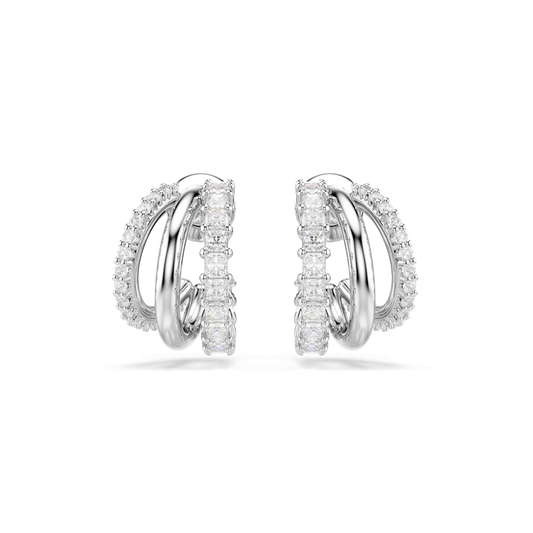 Hyperbola hoop earrings, Round cut, Mini, White, Rhodium plated 5737110