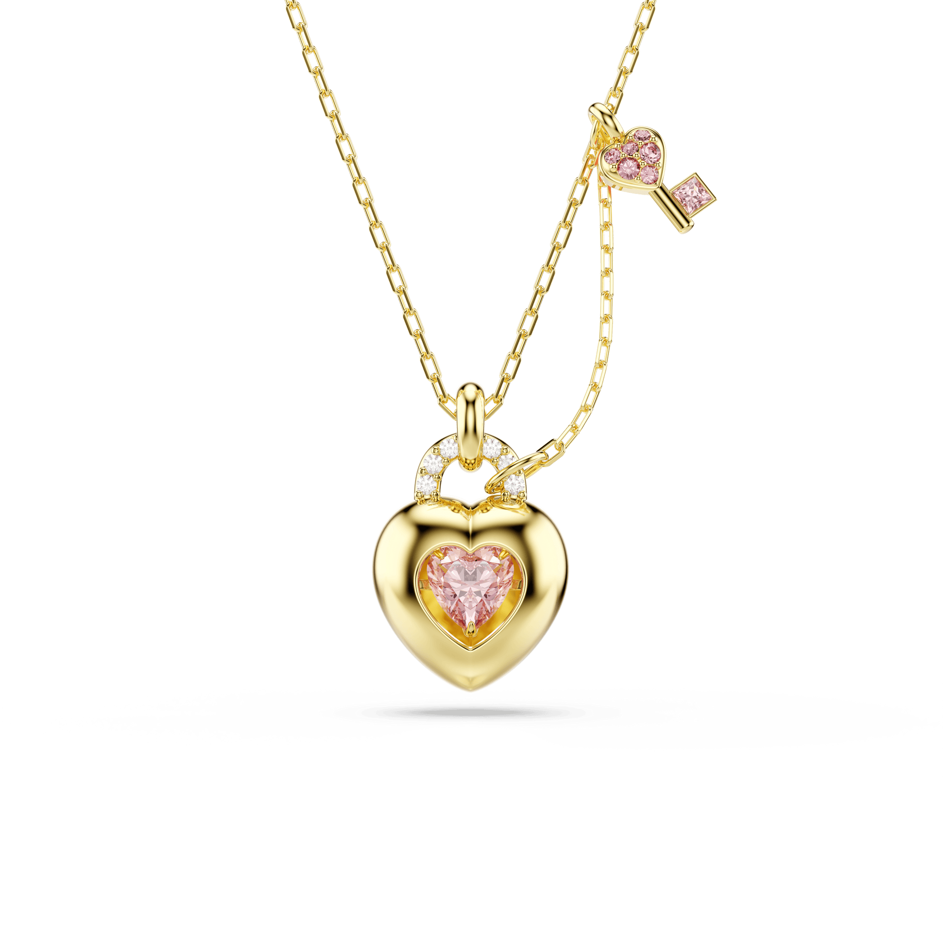 Idyllia pendant, Mixed cuts, Heart, Key, Pink, Gold-tone plated 5737288