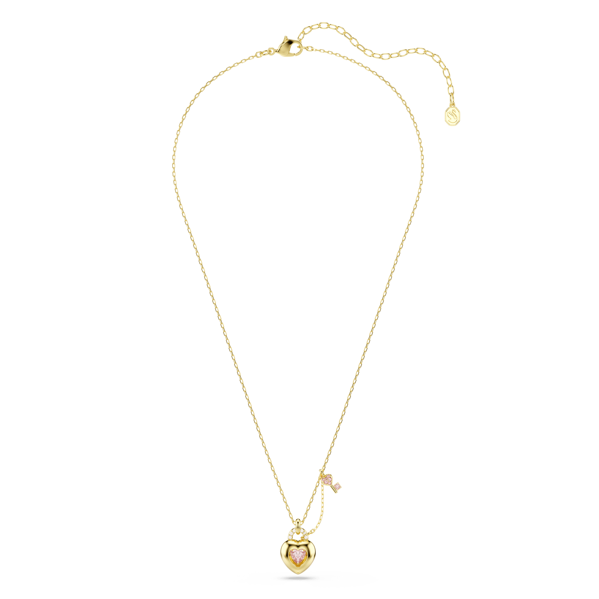 Idyllia pendant, Mixed cuts, Heart, Key, Pink, Gold-tone plated 5737288