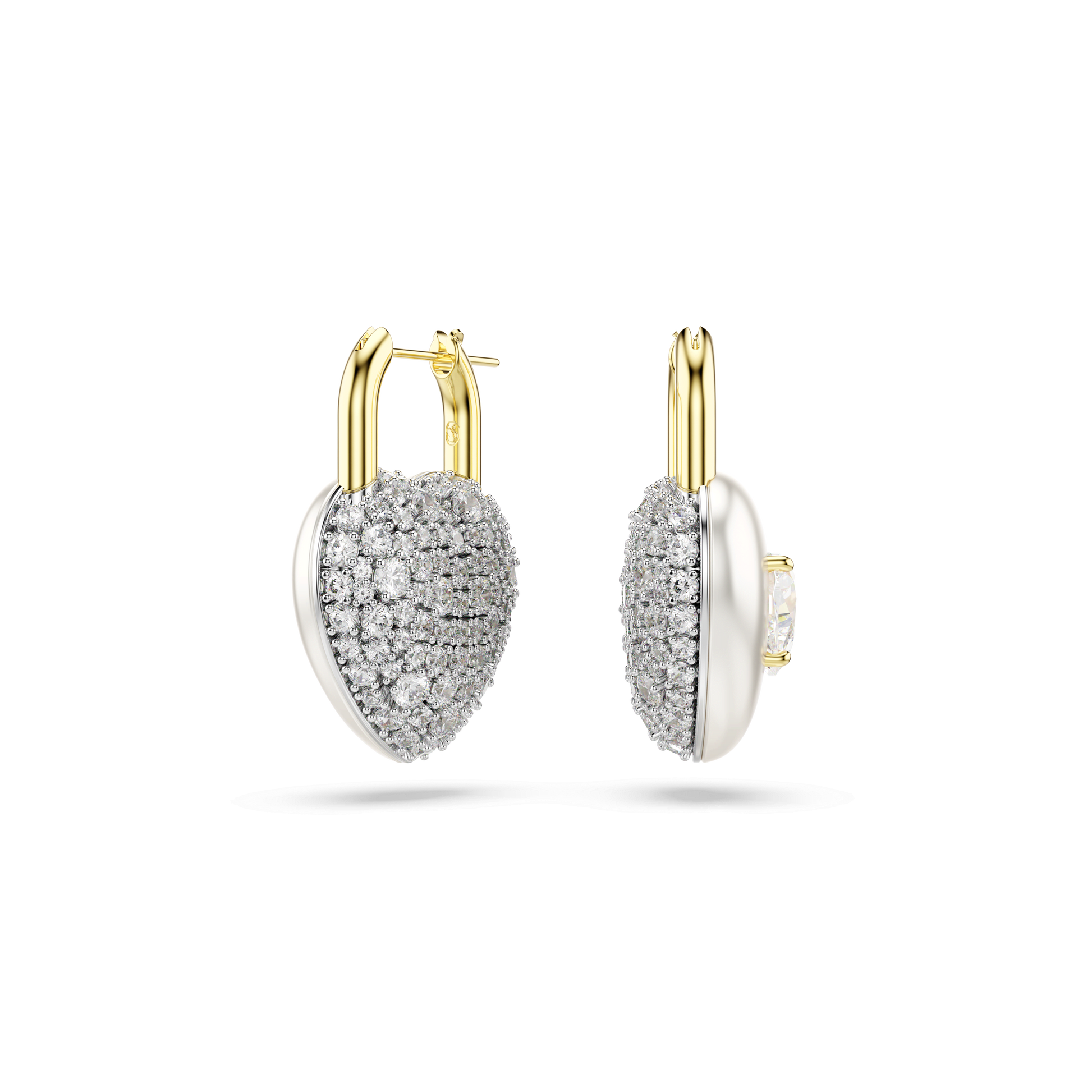 Idyllia drop earrings, Mixed cuts, Heart, White, Gold-tone plated 5737297