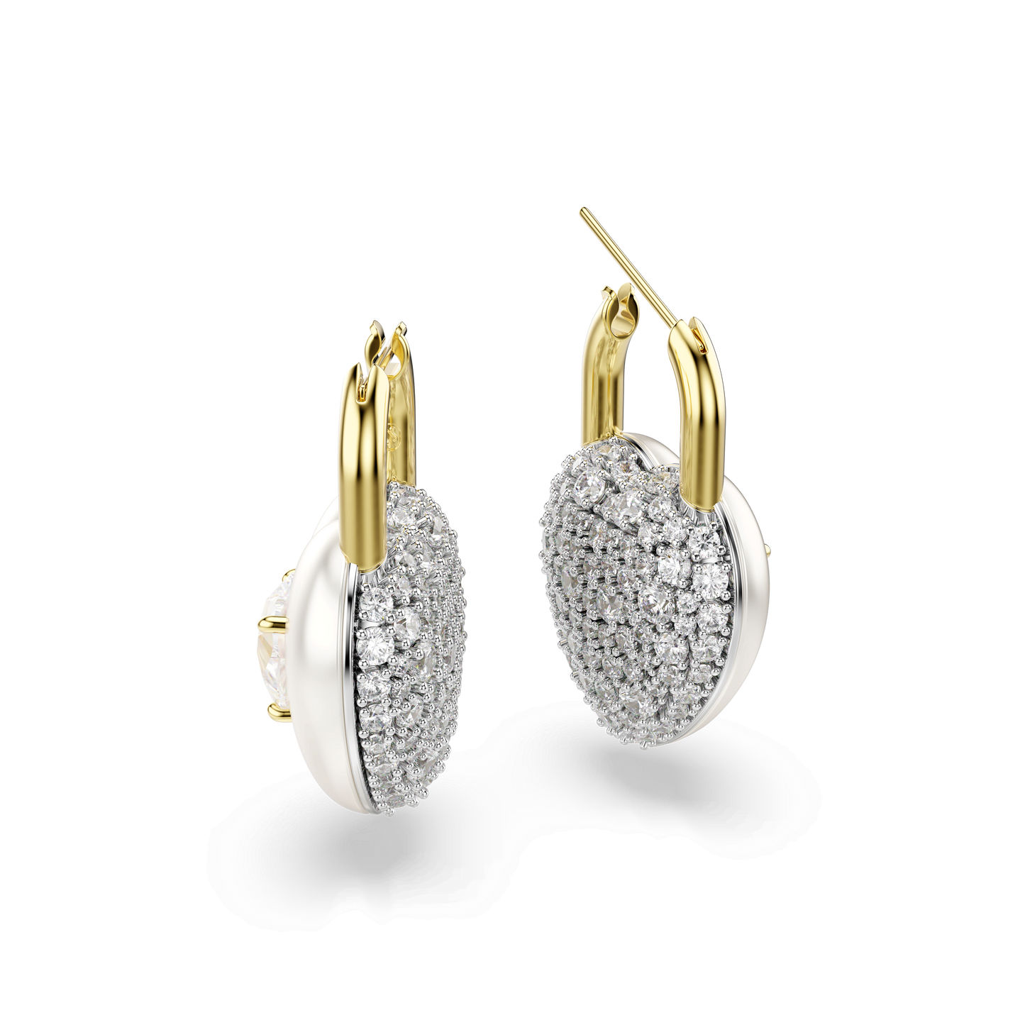 Idyllia drop earrings, Mixed cuts, Heart, White, Gold-tone plated 5737297