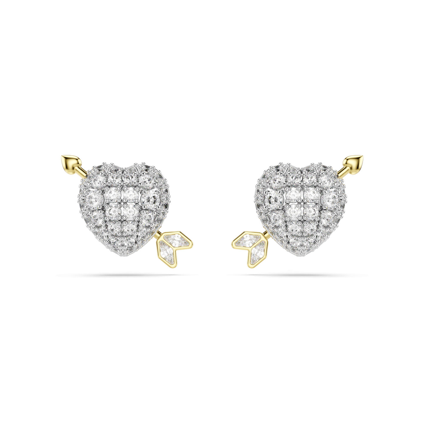 Idyllia stud earrings, Mixed cuts, Heart with arrow, White, Mixed metal finish 5737298
