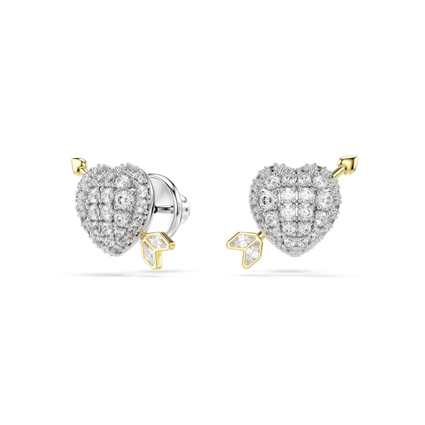 Idyllia stud earrings, Mixed cuts, Heart with arrow, White, Mixed metal finish 5737298