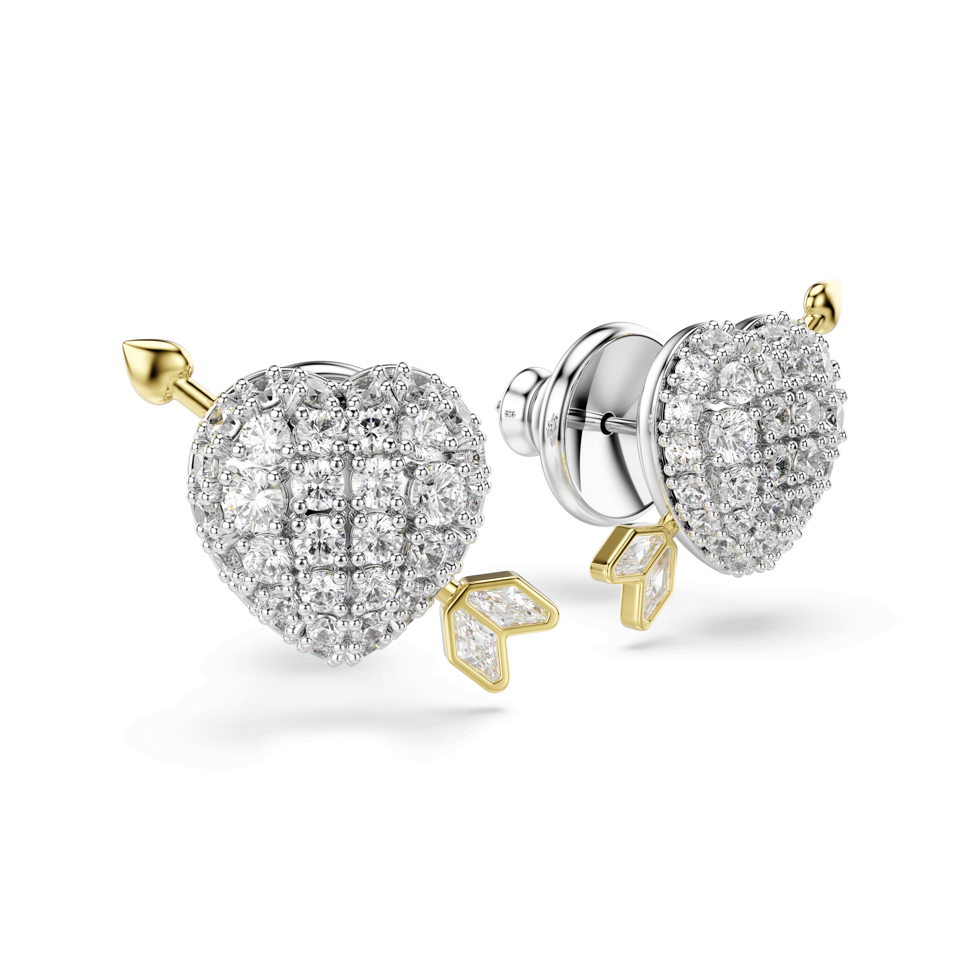Idyllia stud earrings, Mixed cuts, Heart with arrow, White, Mixed metal finish 5737298