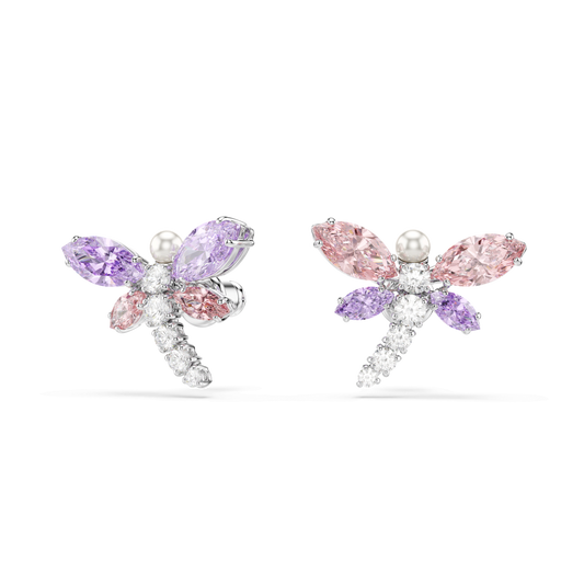 Ariana Grande x Swarovski stud earrings, Mixed cuts, Dragonfly, Multicolored, Rhodium plated 5737371