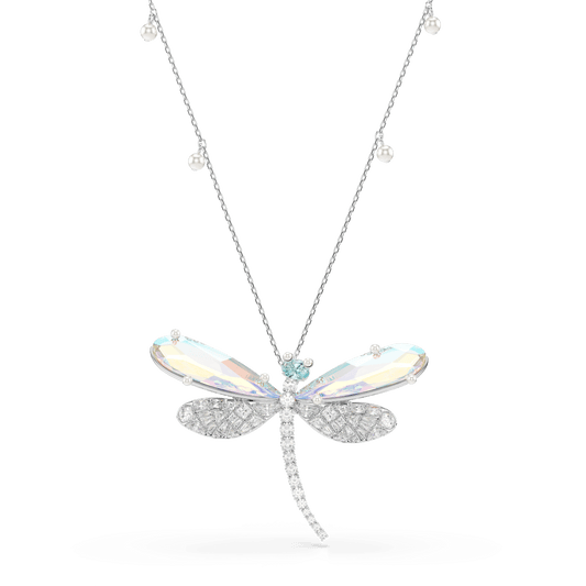 Ariana Grande x Swarovski pendant and brooch, Mixed cuts, Dragonfly, Green, Rhodium plated 5737429