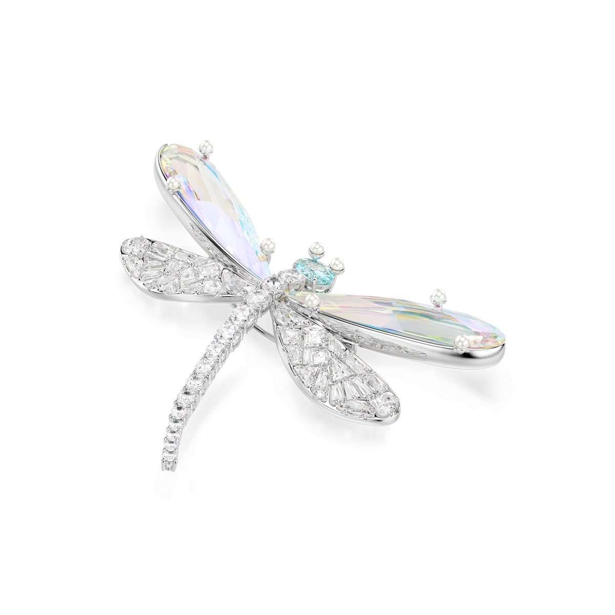 Ariana Grande x Swarovski pendant and brooch, Crystal Pearl, Mixed cuts, Dragonfly, White, Rhodium plated