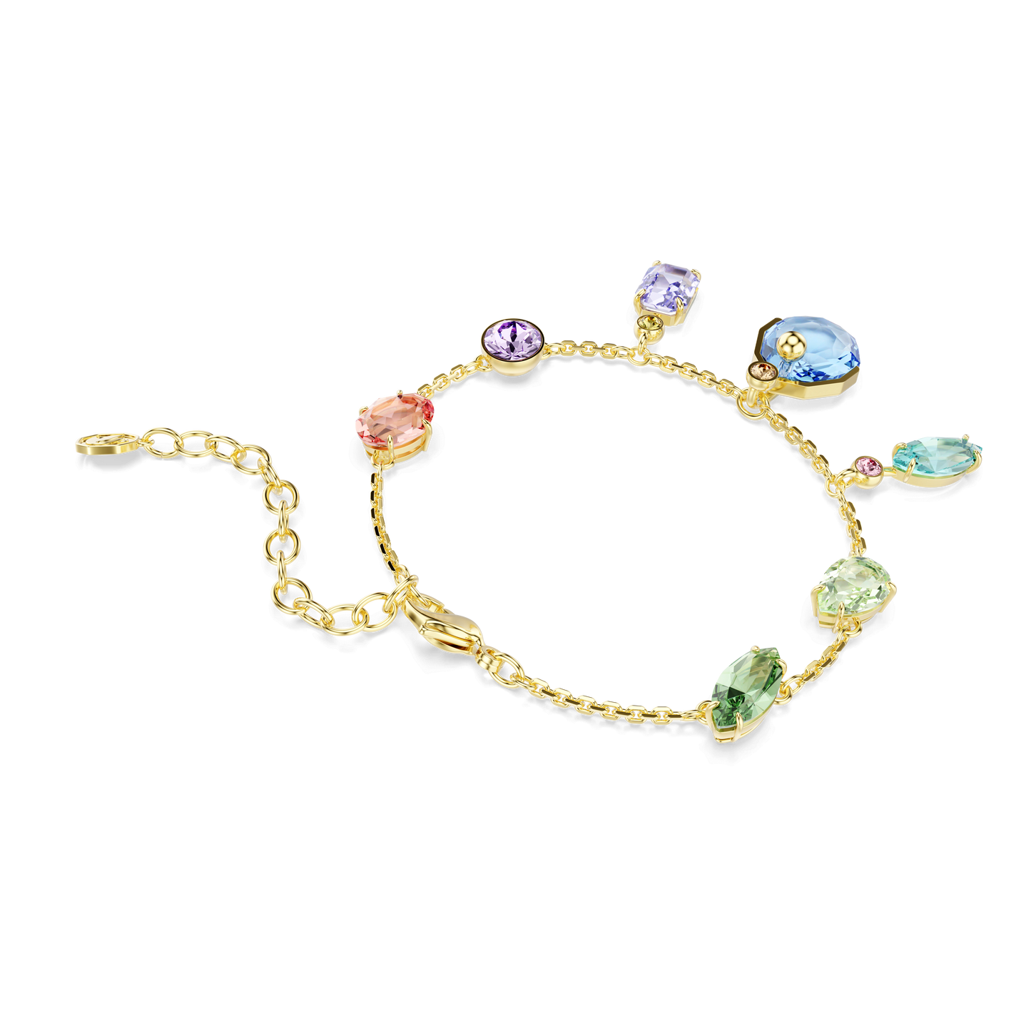 Gema bracelet, Mixed cuts, Dangling crystals, Multicolored, Gold-tone plated 5737442