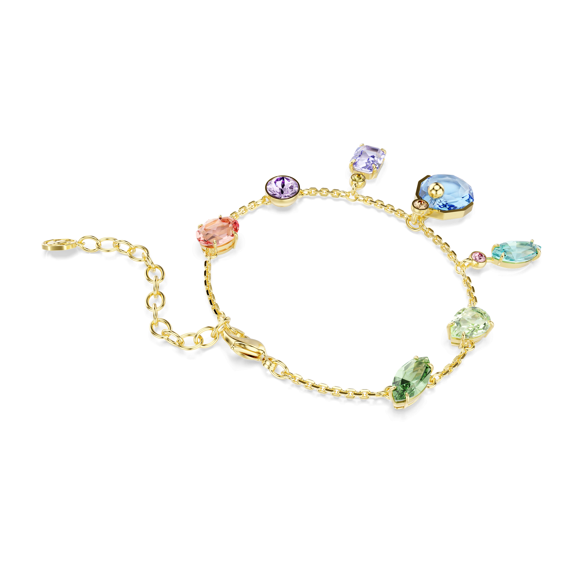 Gema bracelet, Mixed cuts, Dangling crystals, Multicolored, Gold-tone plated 5737442