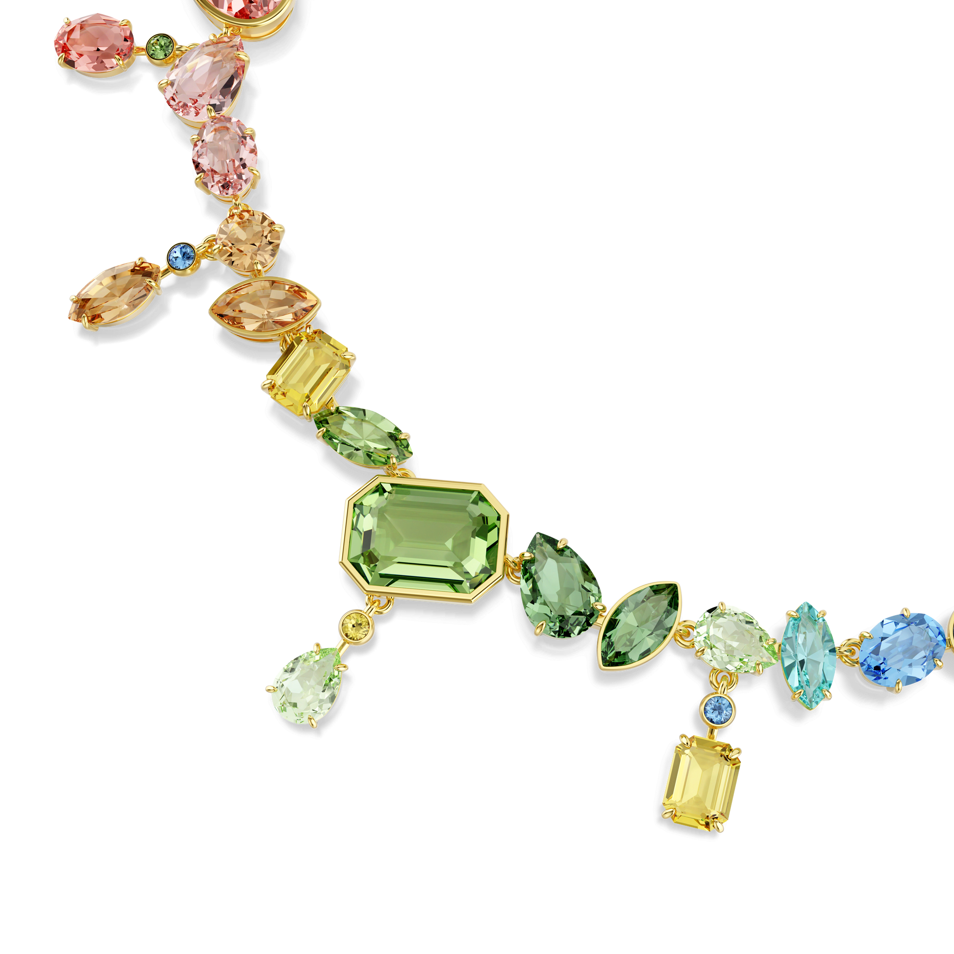 Gema necklace, Mixed cuts, Dangling crystals, Multicolored, Gold-tone plated 5737443