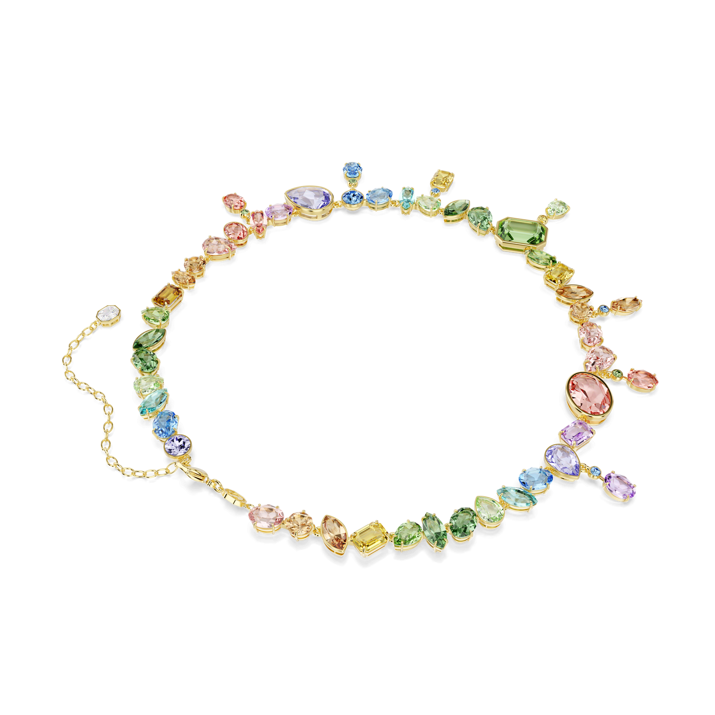 Gema necklace, Mixed cuts, Dangling crystals, Multicolored, Gold-tone plated 5737443