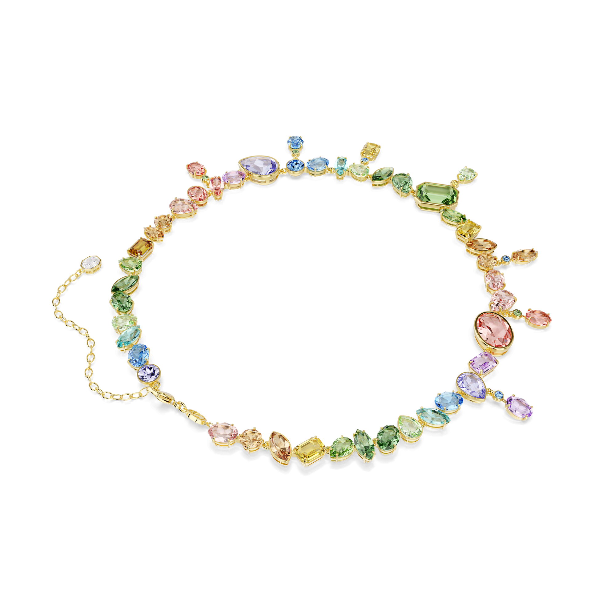 Gema necklace, Mixed cuts, Dangling crystals, Multicolored, Gold-tone plated 5737443