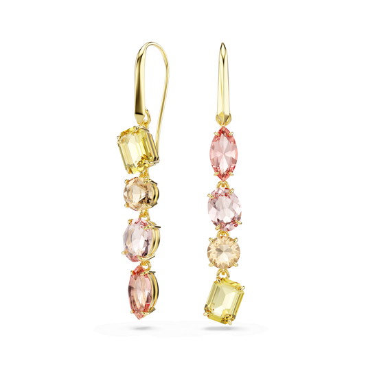 Gema drop earrings, Asymmetrical design, Mixed cuts, Pink, Gold-tone plated 5737454