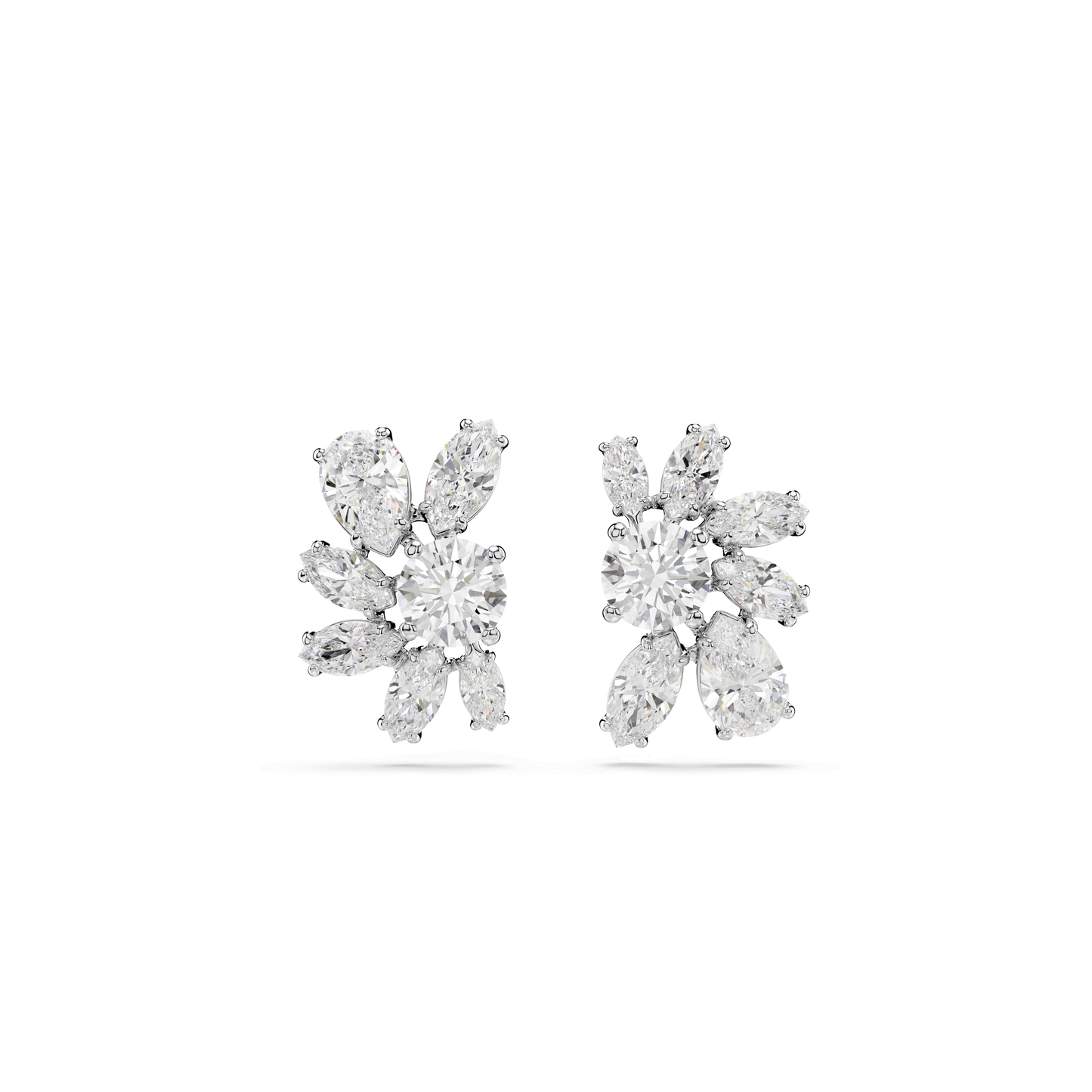 Mesmera stud earrings, Mixed cuts, Flower, White, Rhodium plated 5737462