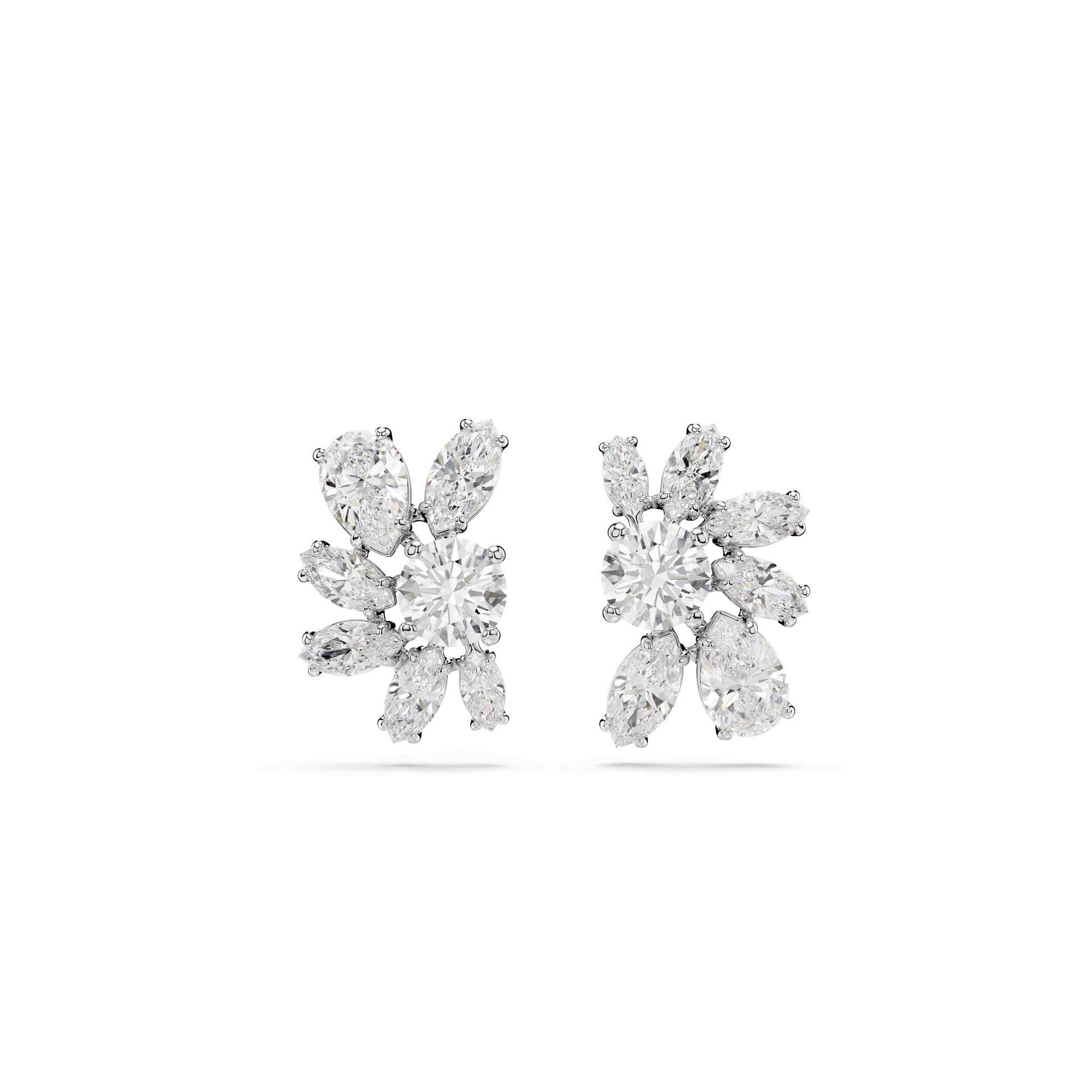 Mesmera stud earrings, Mixed cuts, Flower, White, Rhodium plated 5737462
