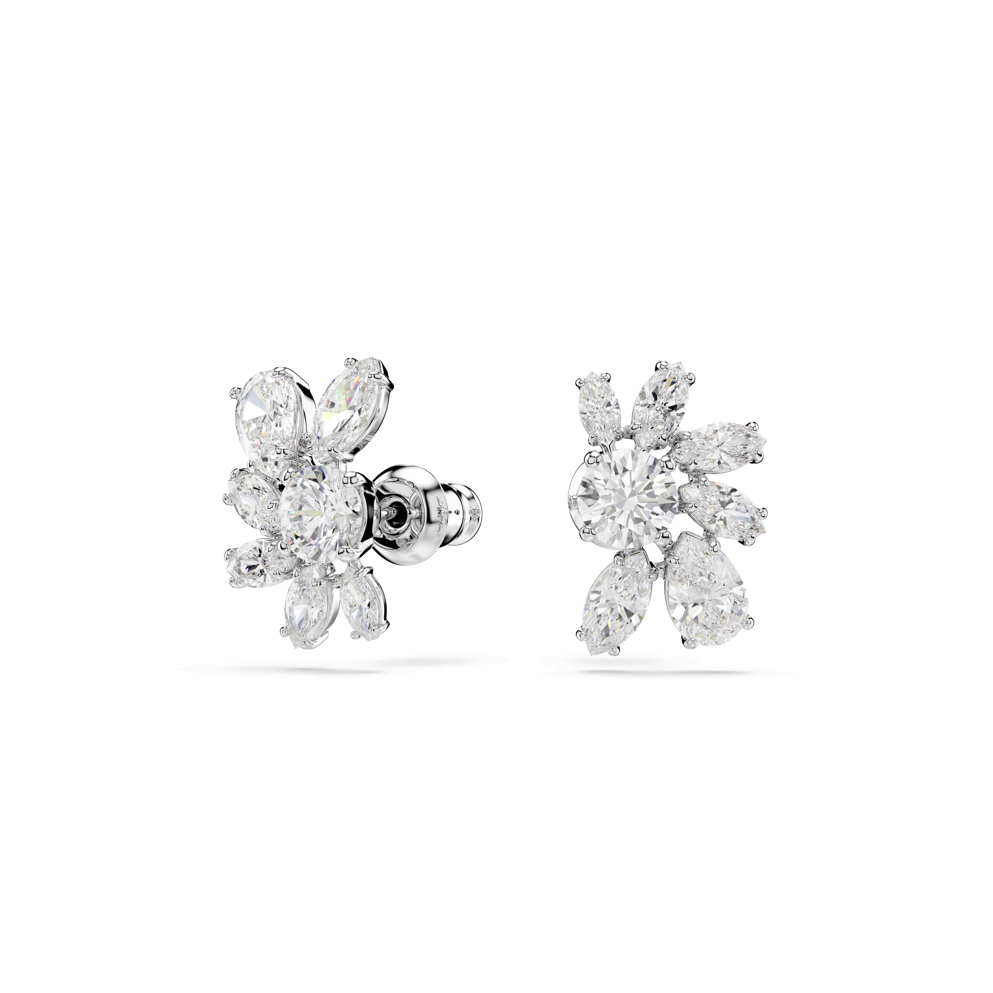 Mesmera stud earrings, Mixed cuts, Flower, White, Rhodium plated 5737462